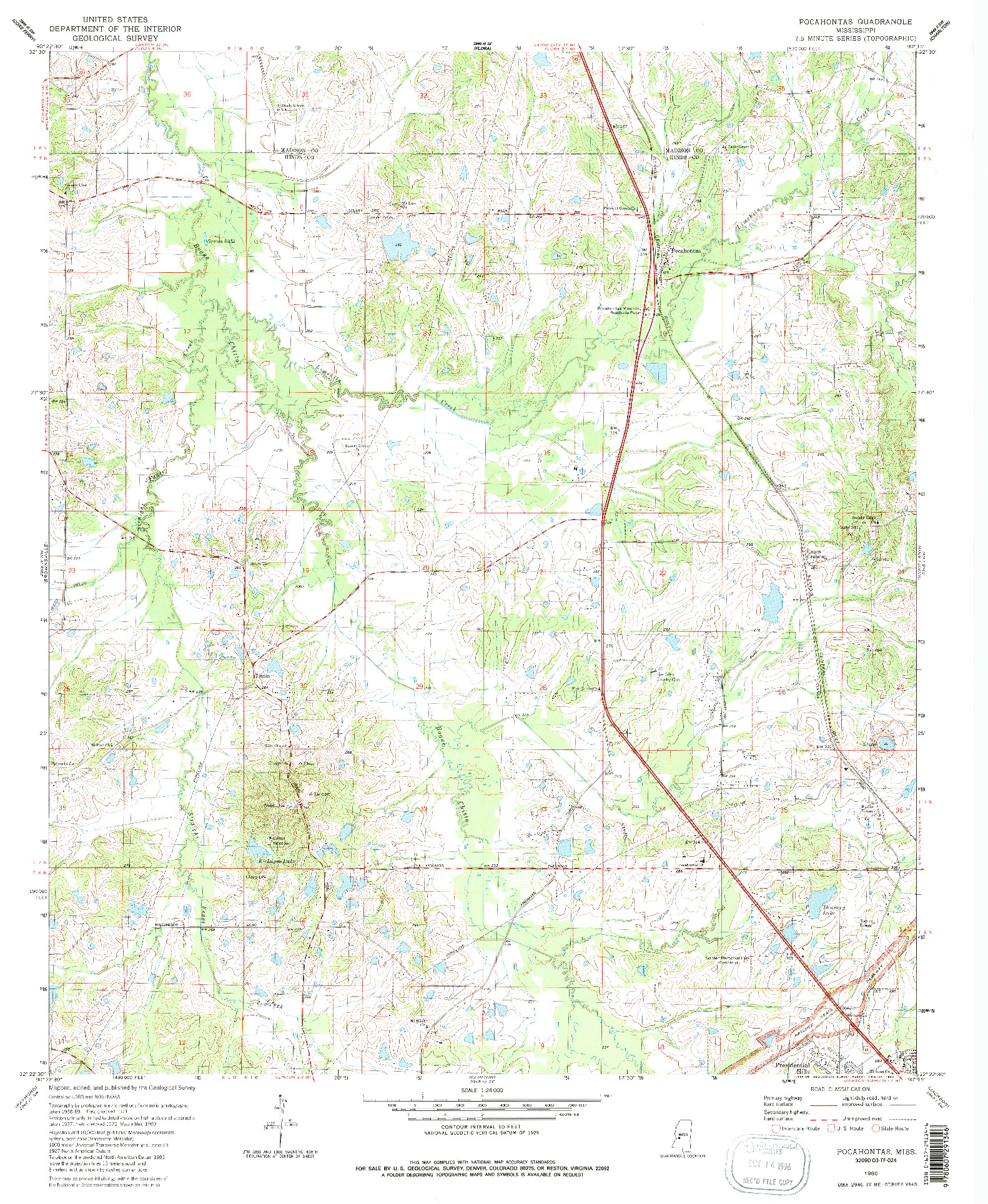 USGS 1:24000-SCALE QUADRANGLE FOR POCAHONTAS, MS 1980