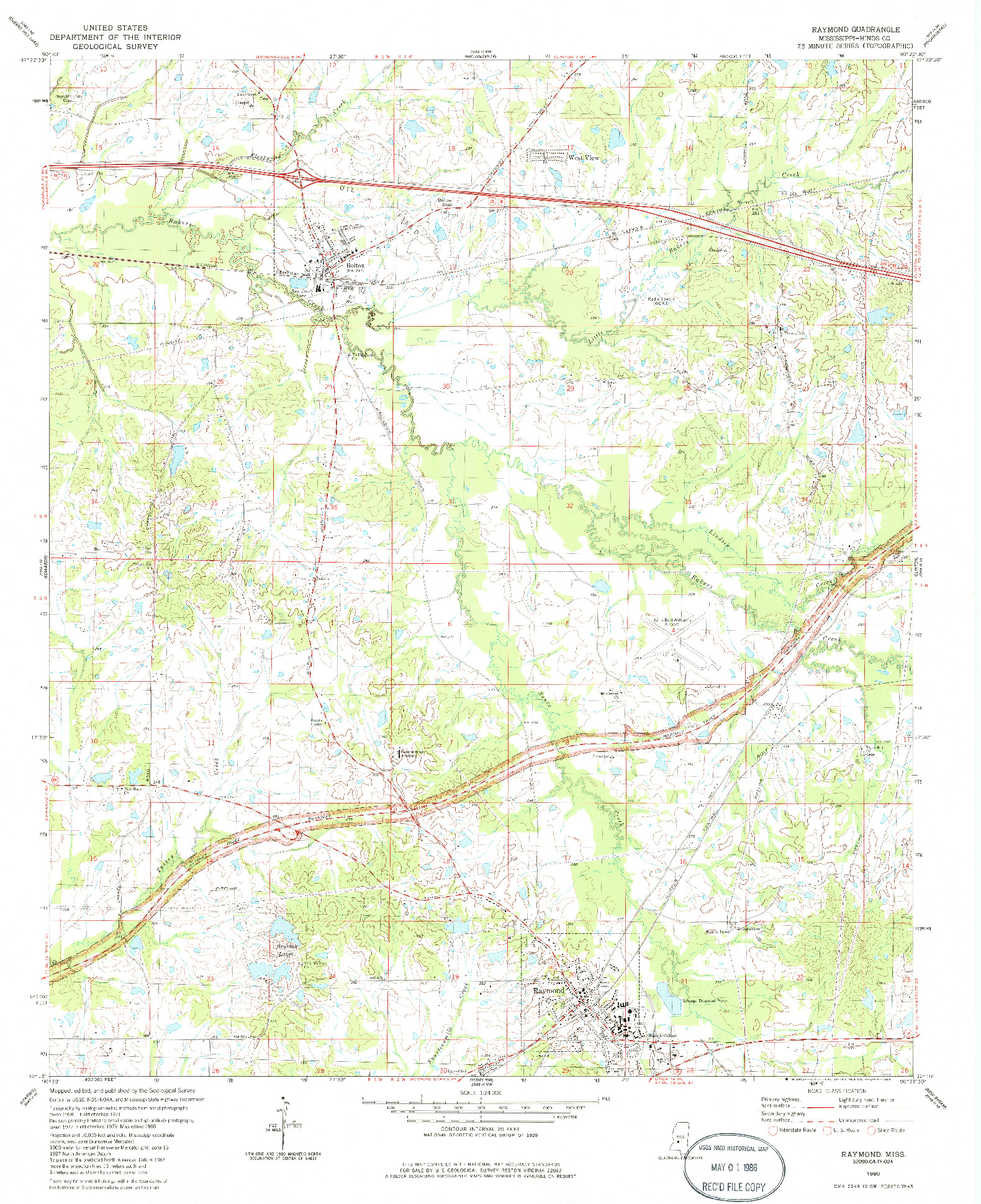 USGS 1:24000-SCALE QUADRANGLE FOR RAYMOND, MS 1980