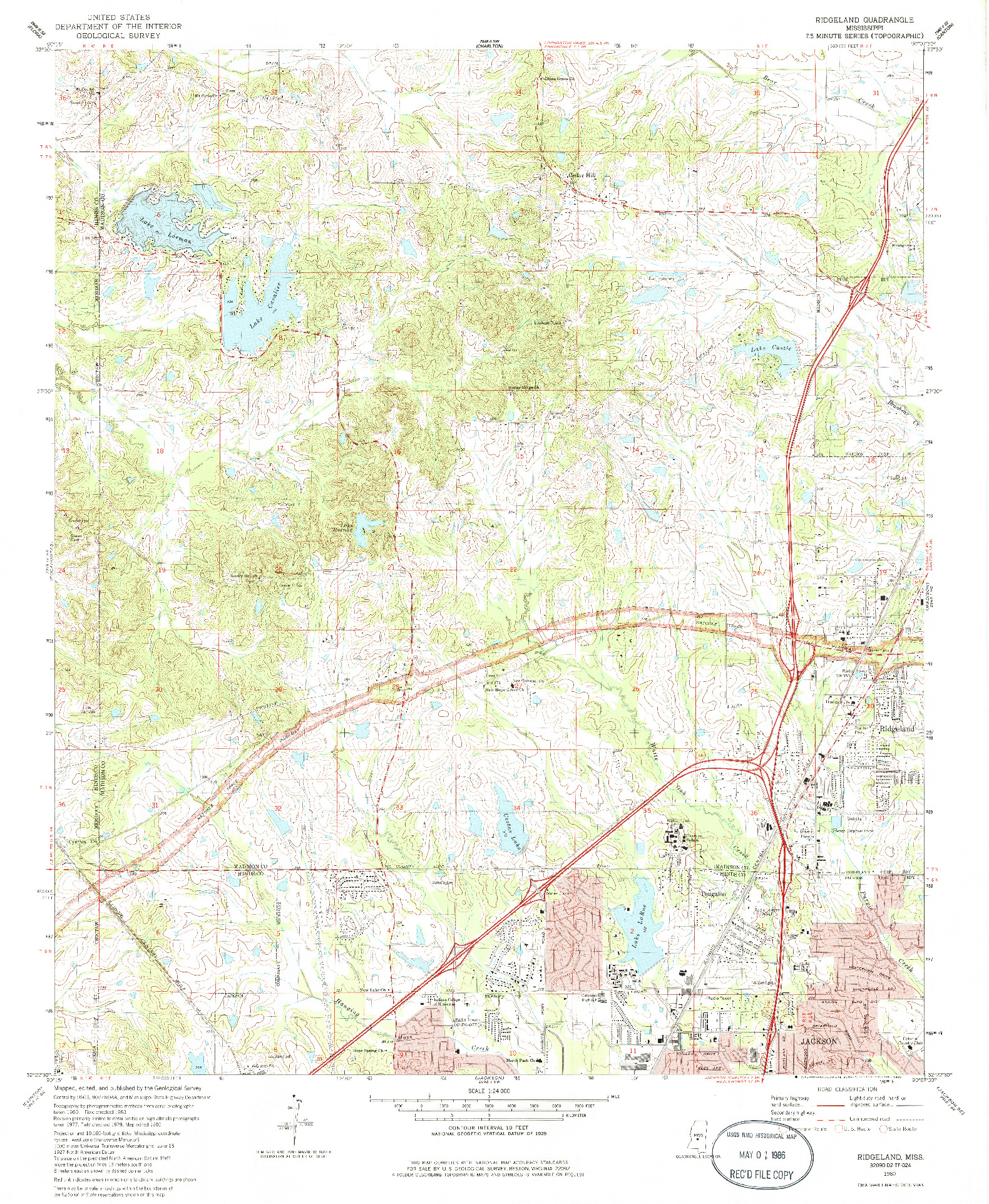 USGS 1:24000-SCALE QUADRANGLE FOR RIDGELAND, MS 1980