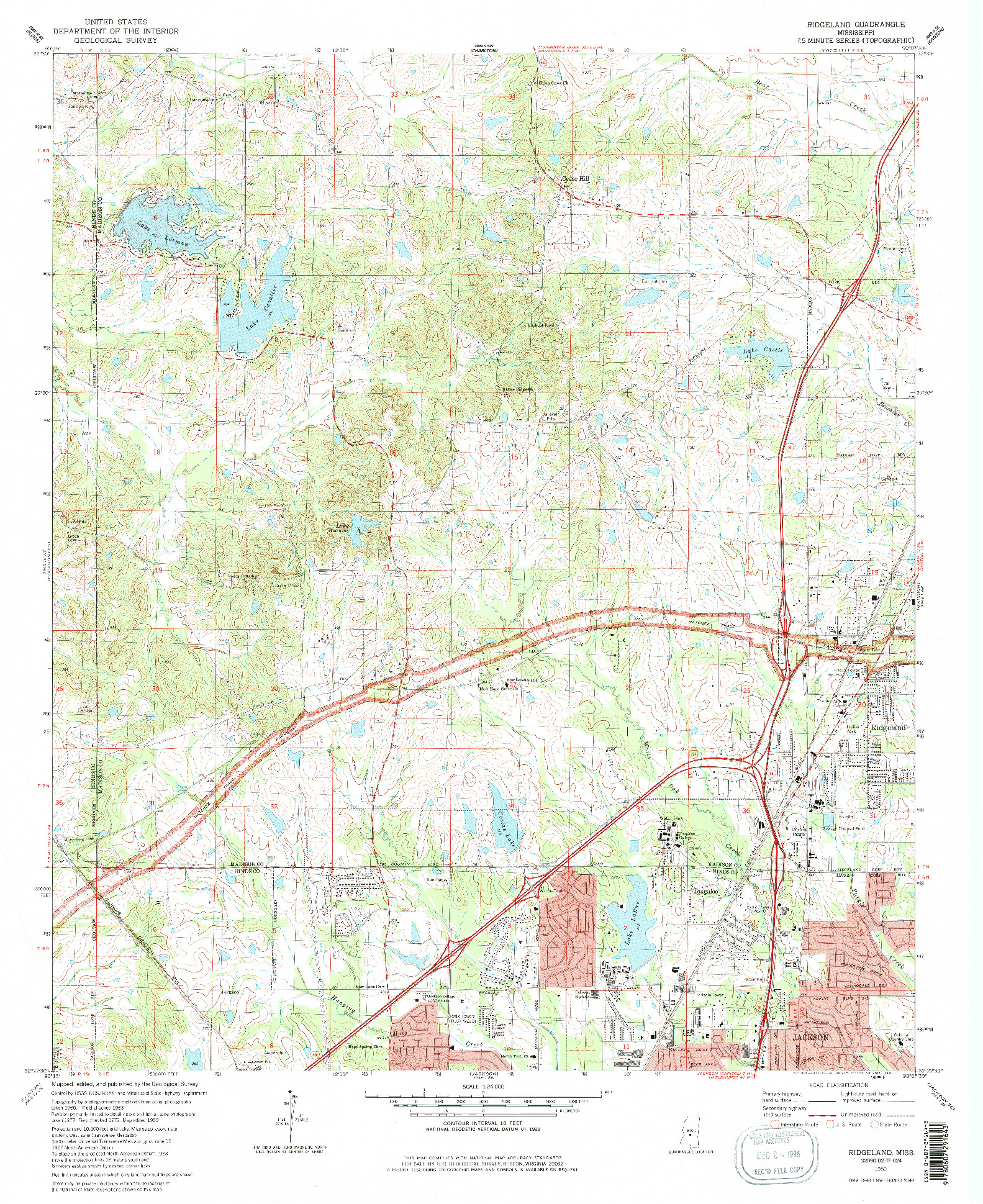 USGS 1:24000-SCALE QUADRANGLE FOR RIDGELAND, MS 1980