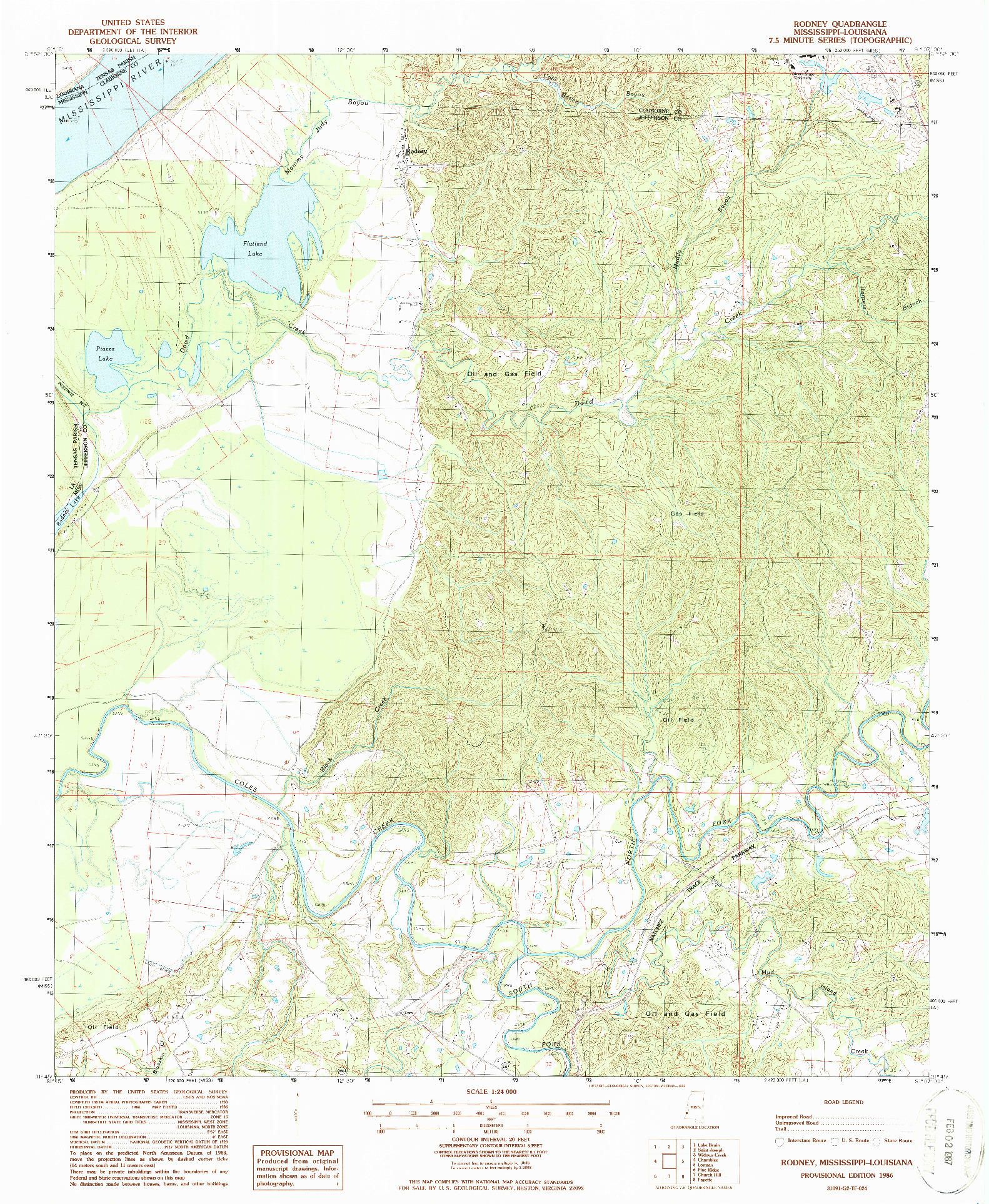 USGS 1:24000-SCALE QUADRANGLE FOR RODNEY, MS 1986