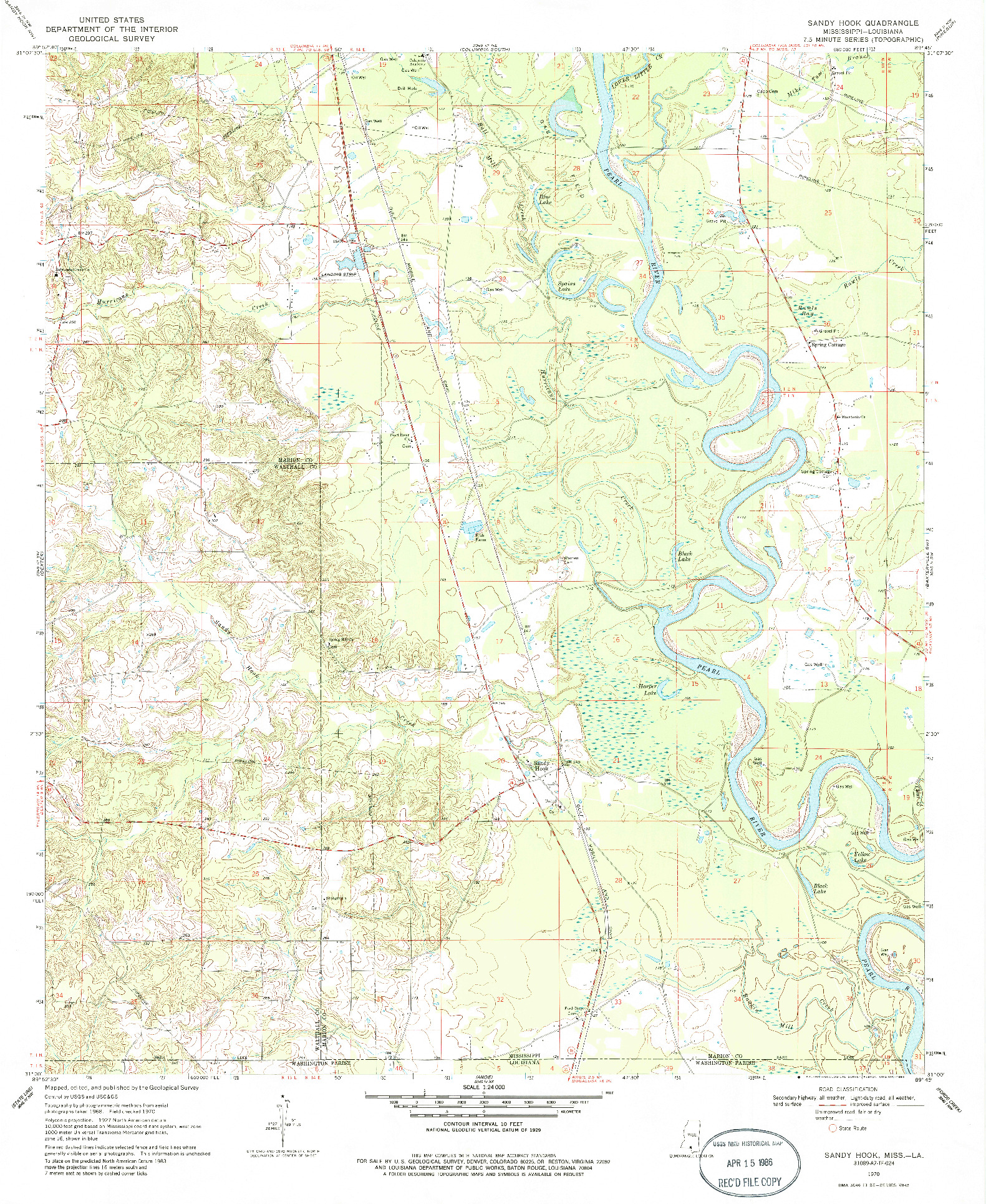 USGS 1:24000-SCALE QUADRANGLE FOR SANDY HOOK, MS 1970