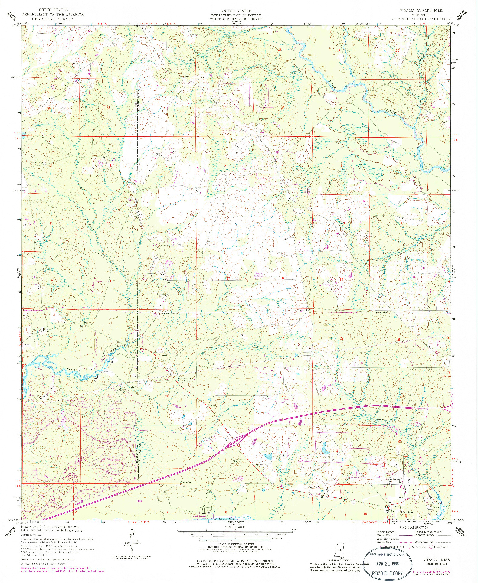 USGS 1:24000-SCALE QUADRANGLE FOR VIDALIA, MS 1956