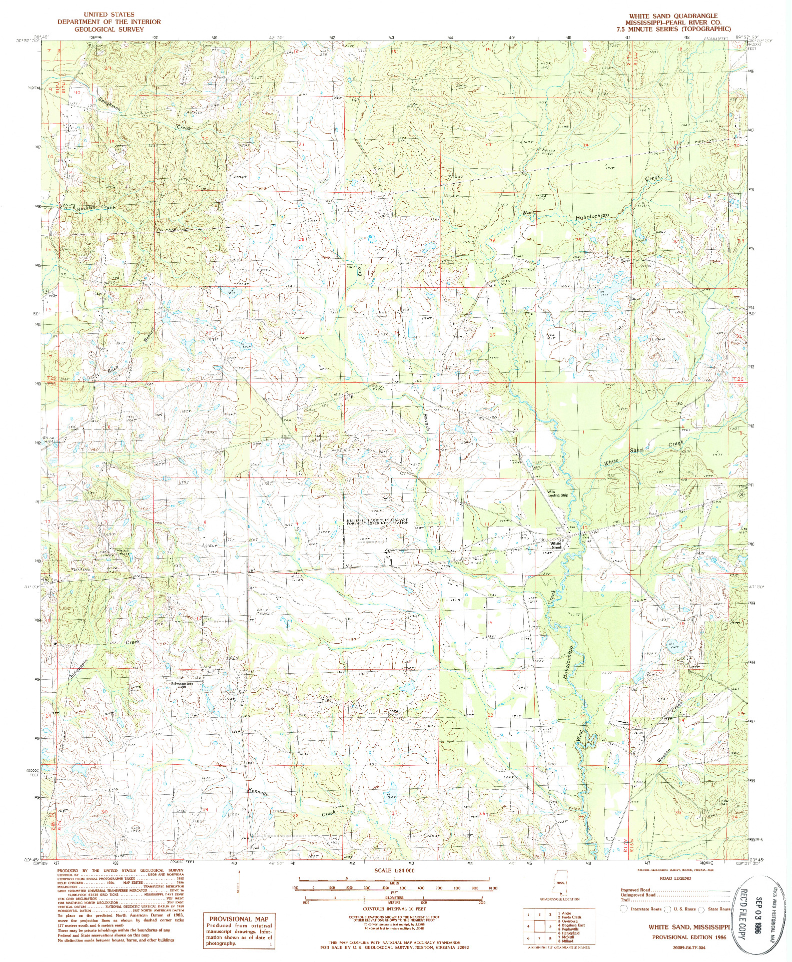 USGS 1:24000-SCALE QUADRANGLE FOR WHITE SAND, MS 1986