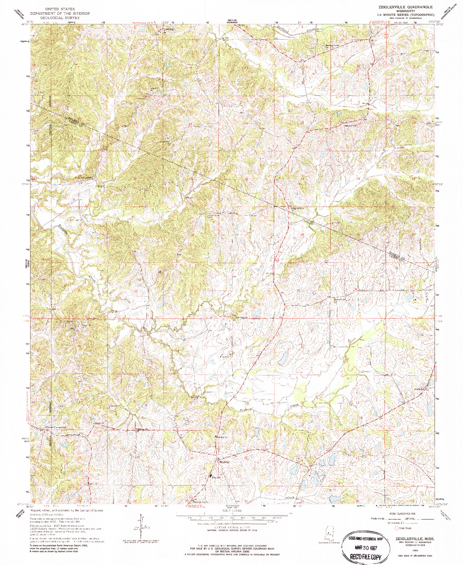 USGS 1:24000-SCALE QUADRANGLE FOR ZEIGLERVILLE, MS 1964
