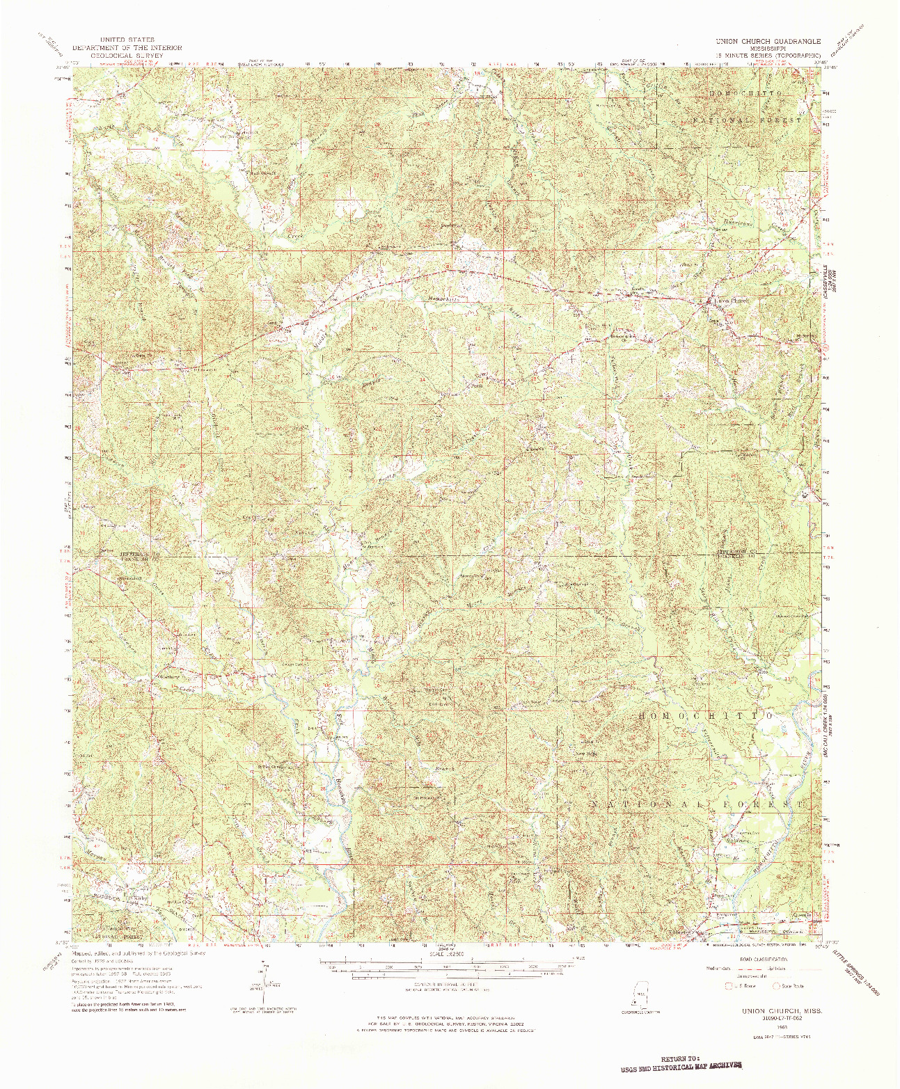 USGS 1:62500-SCALE QUADRANGLE FOR UNION CHURCH, MS 1963