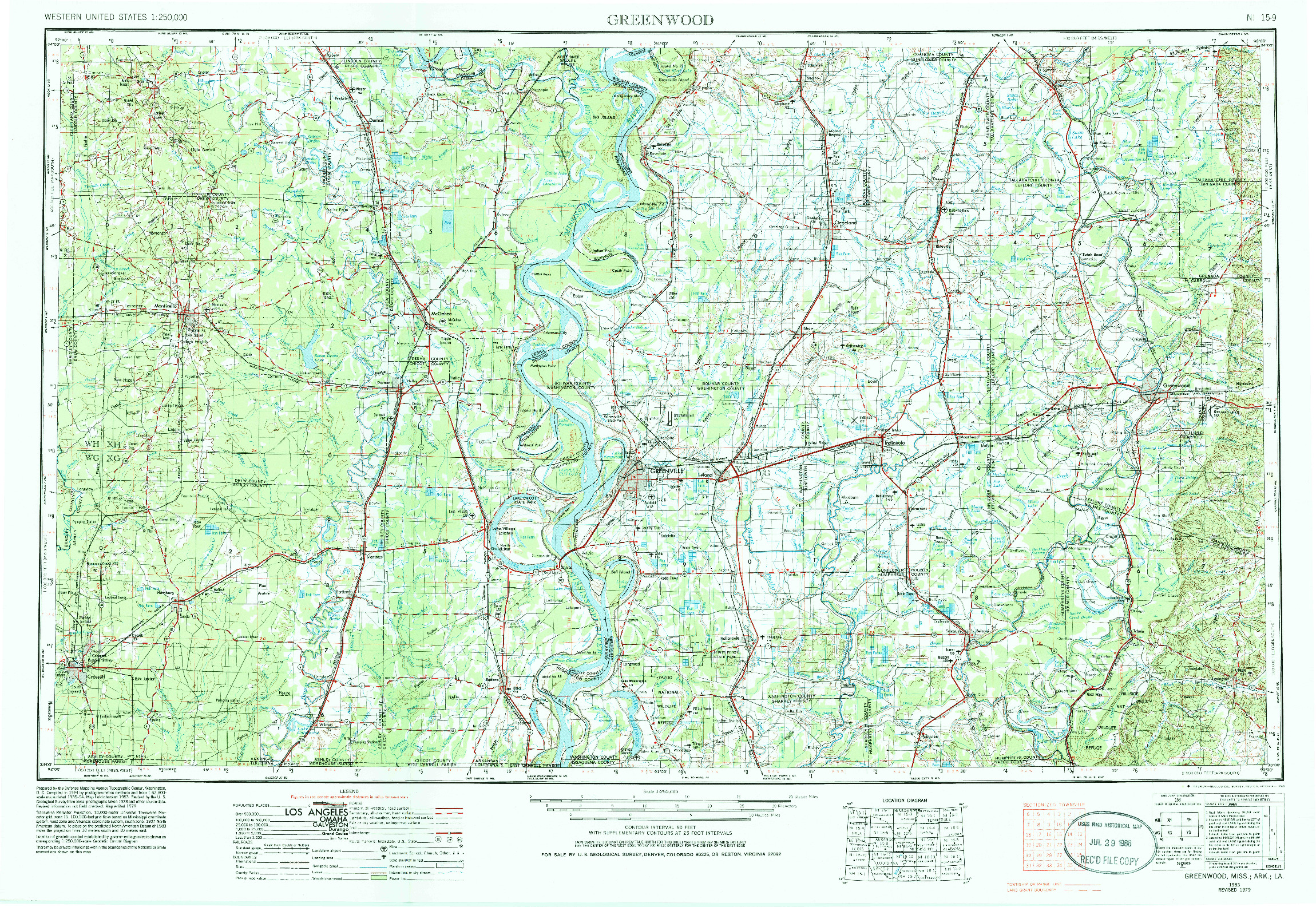 USGS 1:250000-SCALE QUADRANGLE FOR GREENWOOD, MS 1953