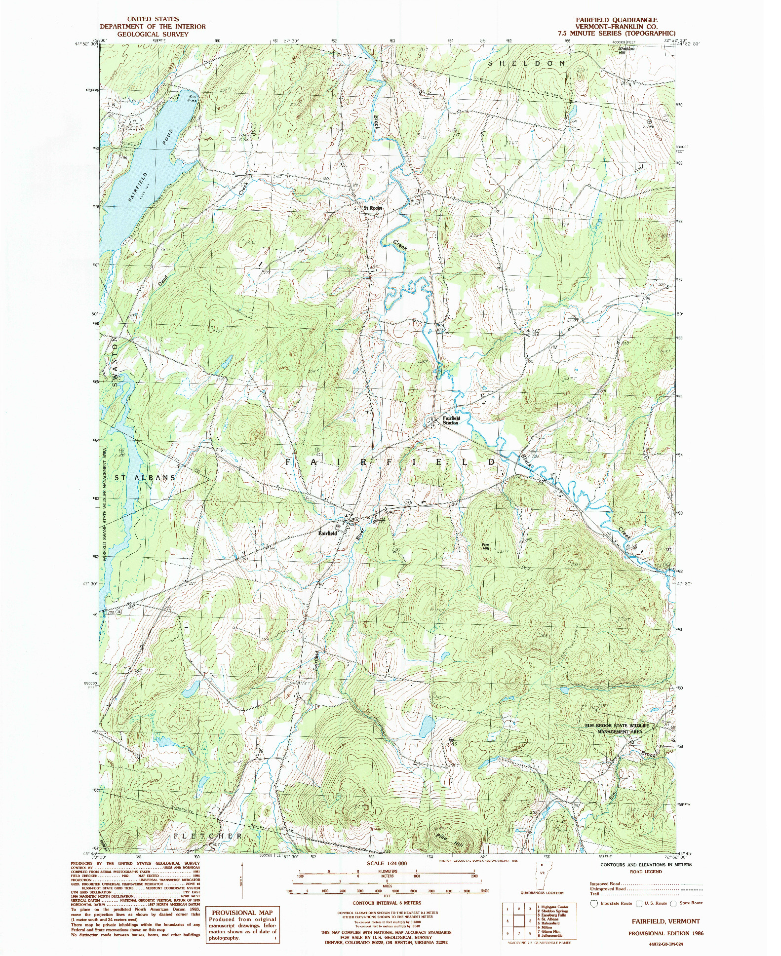 USGS 1:24000-SCALE QUADRANGLE FOR FAIRFIELD, VT 1986