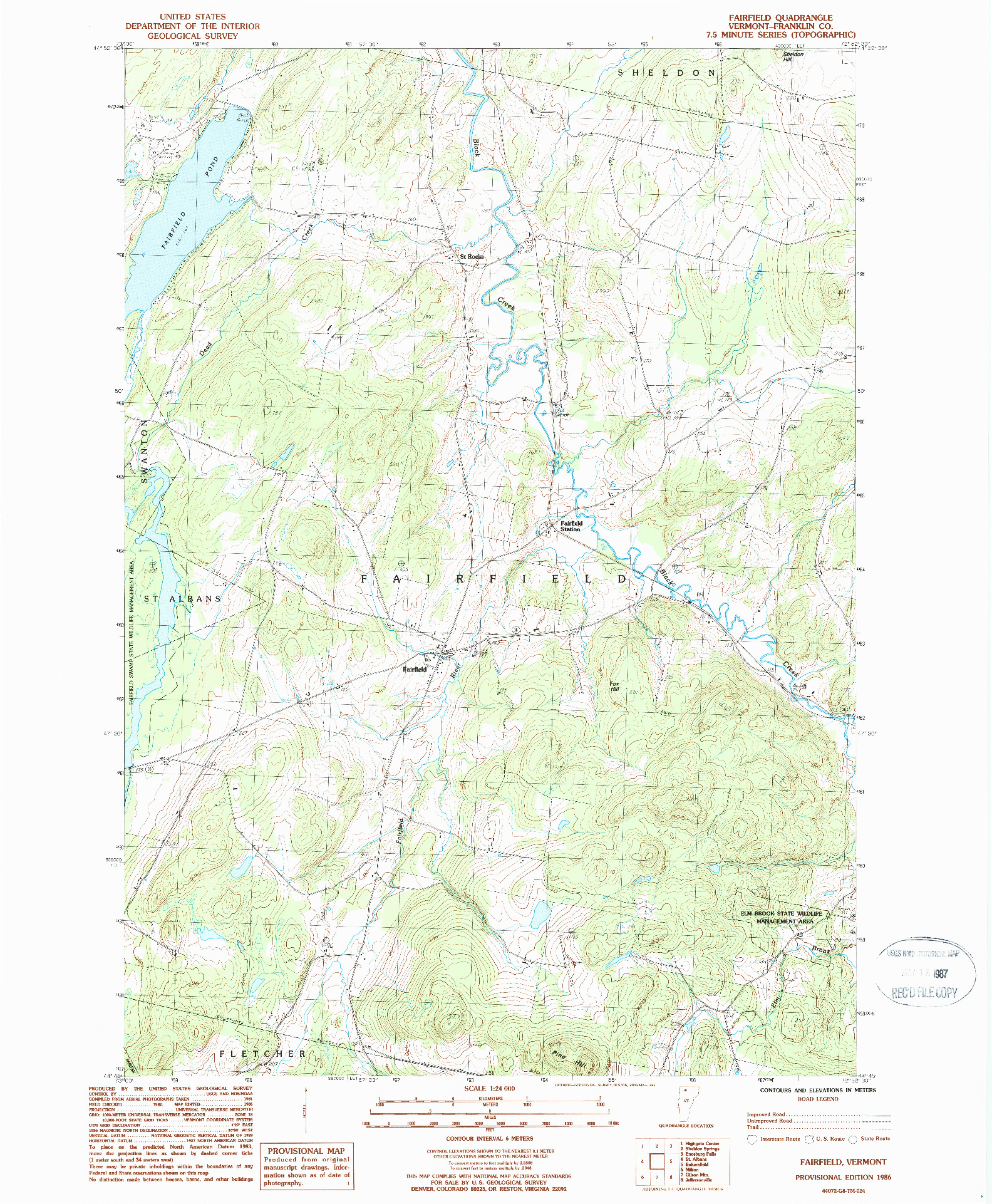 USGS 1:24000-SCALE QUADRANGLE FOR FAIRFIELD, VT 1986