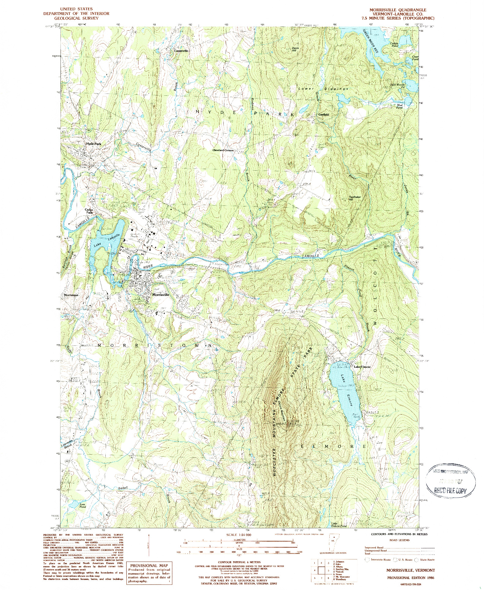 USGS 1:24000-SCALE QUADRANGLE FOR MORRISVILLE, VT 1986