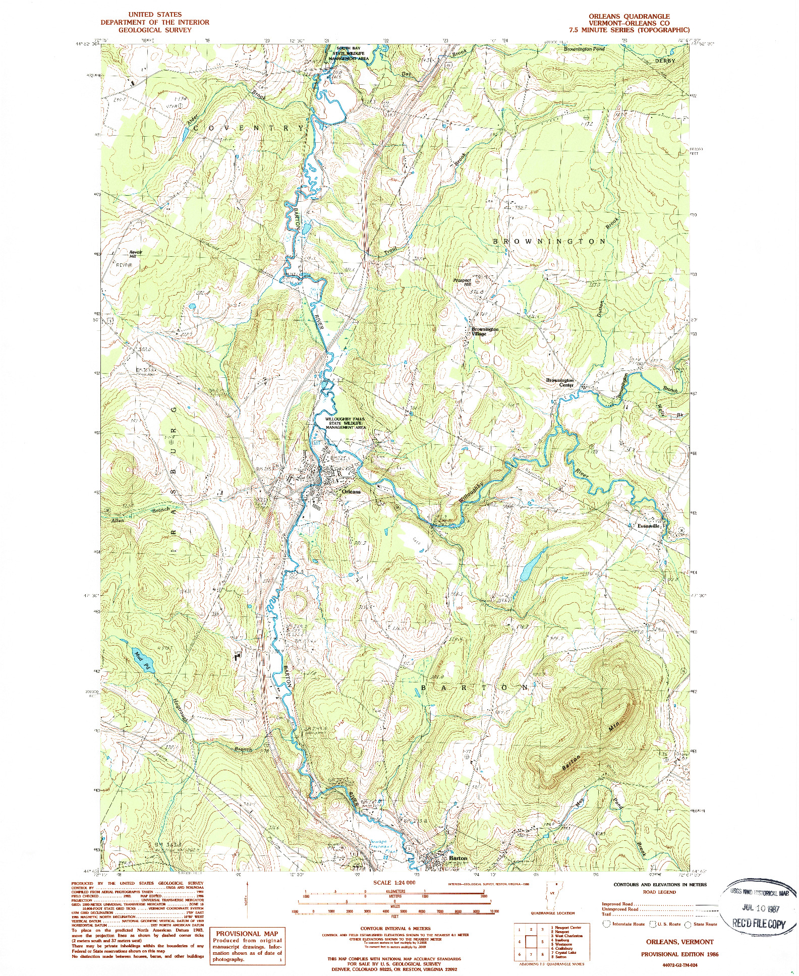 USGS 1:24000-SCALE QUADRANGLE FOR ORLEANS, VT 1986