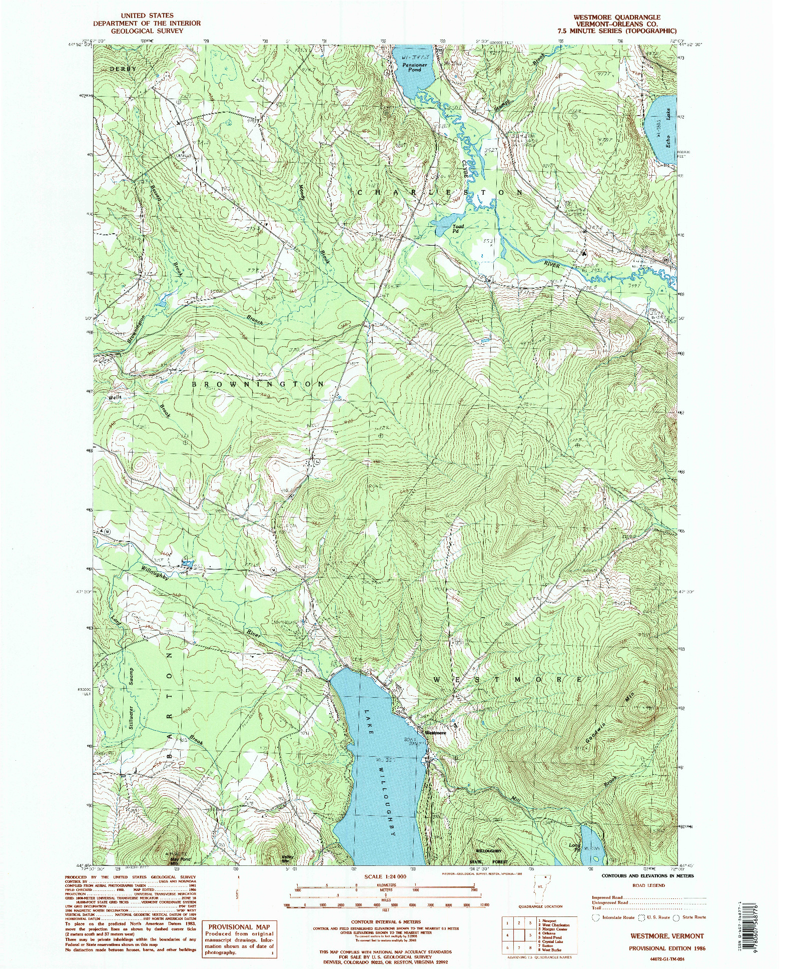 USGS 1:24000-SCALE QUADRANGLE FOR WESTMORE, VT 1986