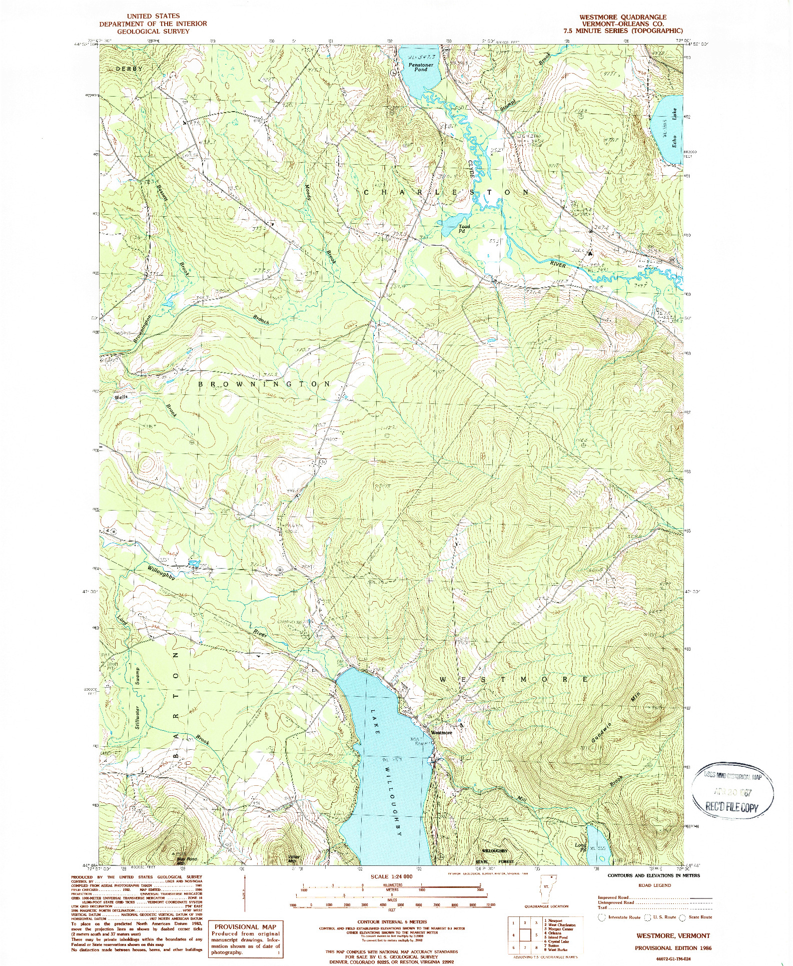 USGS 1:24000-SCALE QUADRANGLE FOR WESTMORE, VT 1986