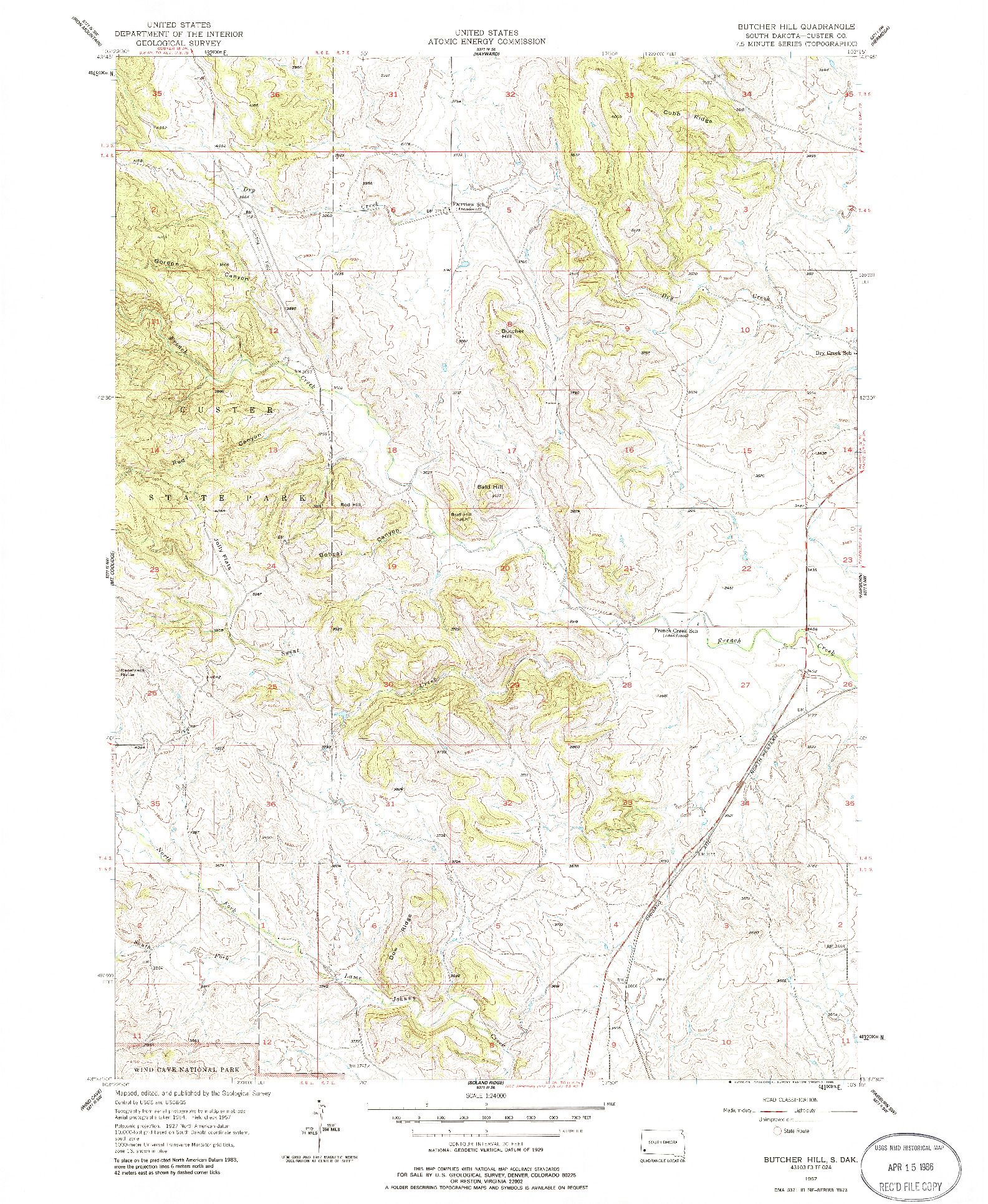 USGS 1:24000-SCALE QUADRANGLE FOR BUTCHER HILL, SD 1957