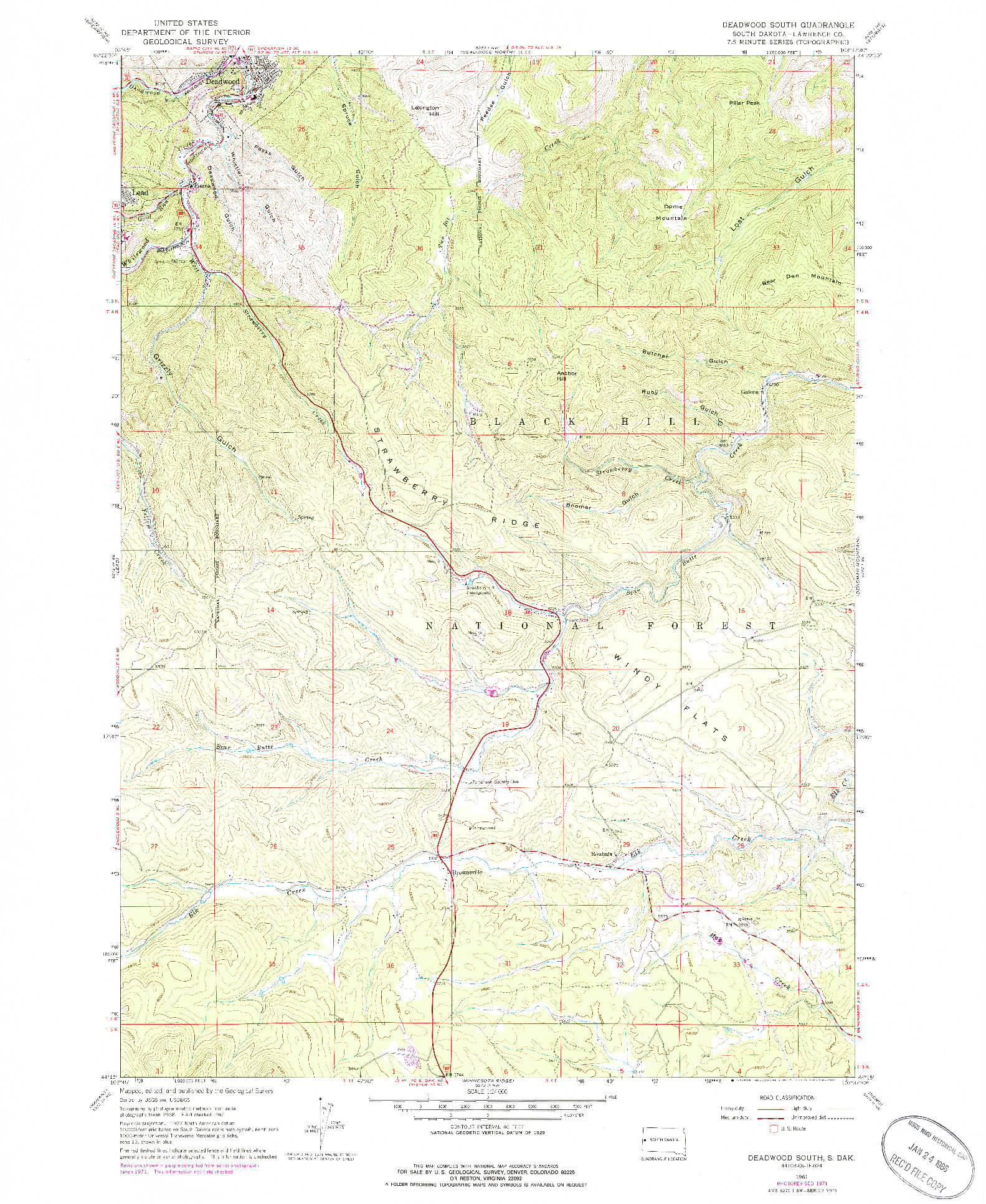 USGS 1:24000-SCALE QUADRANGLE FOR DEADWOOD SOUTH, SD 1961