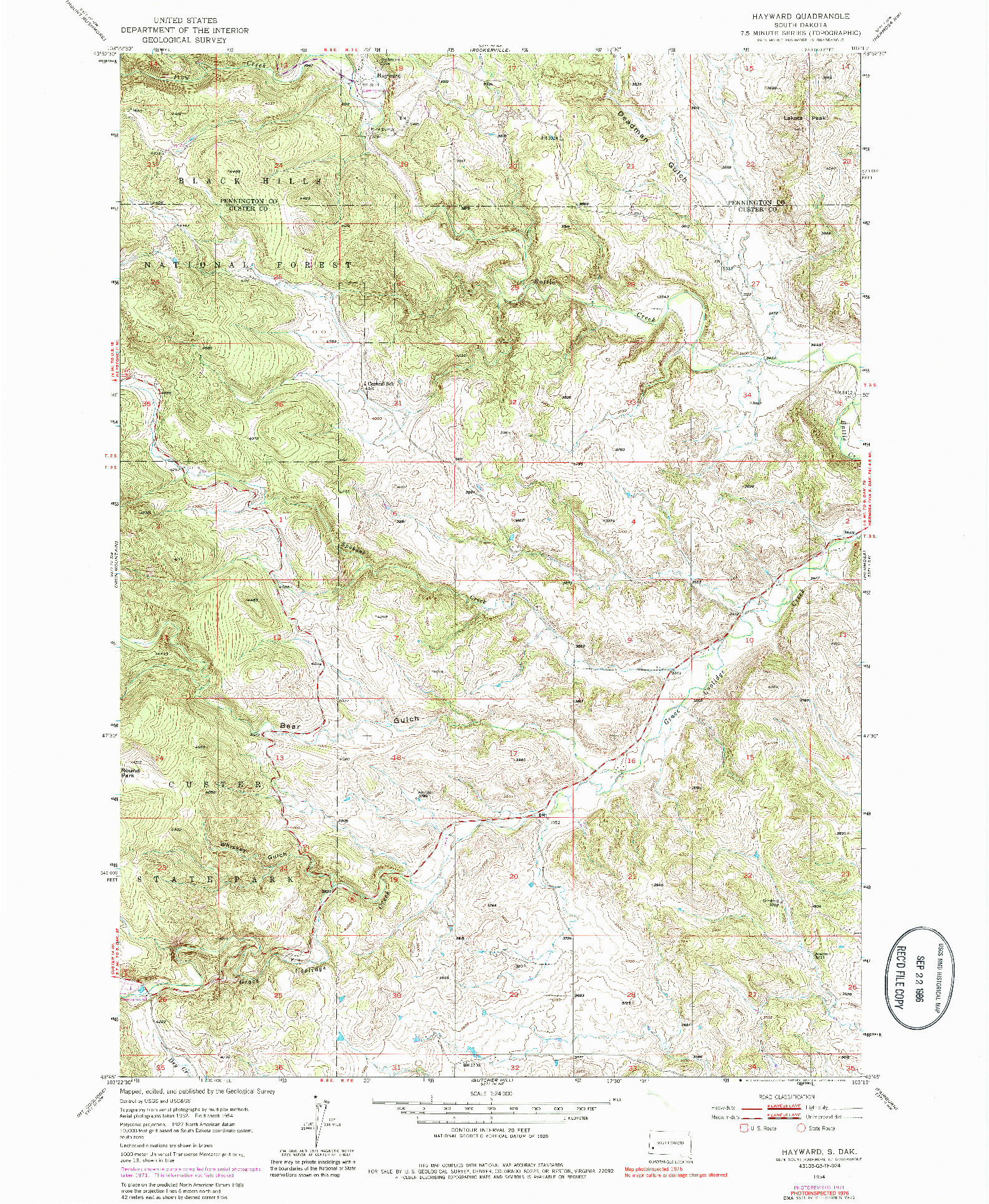 USGS 1:24000-SCALE QUADRANGLE FOR HAYWARD, SD 1954