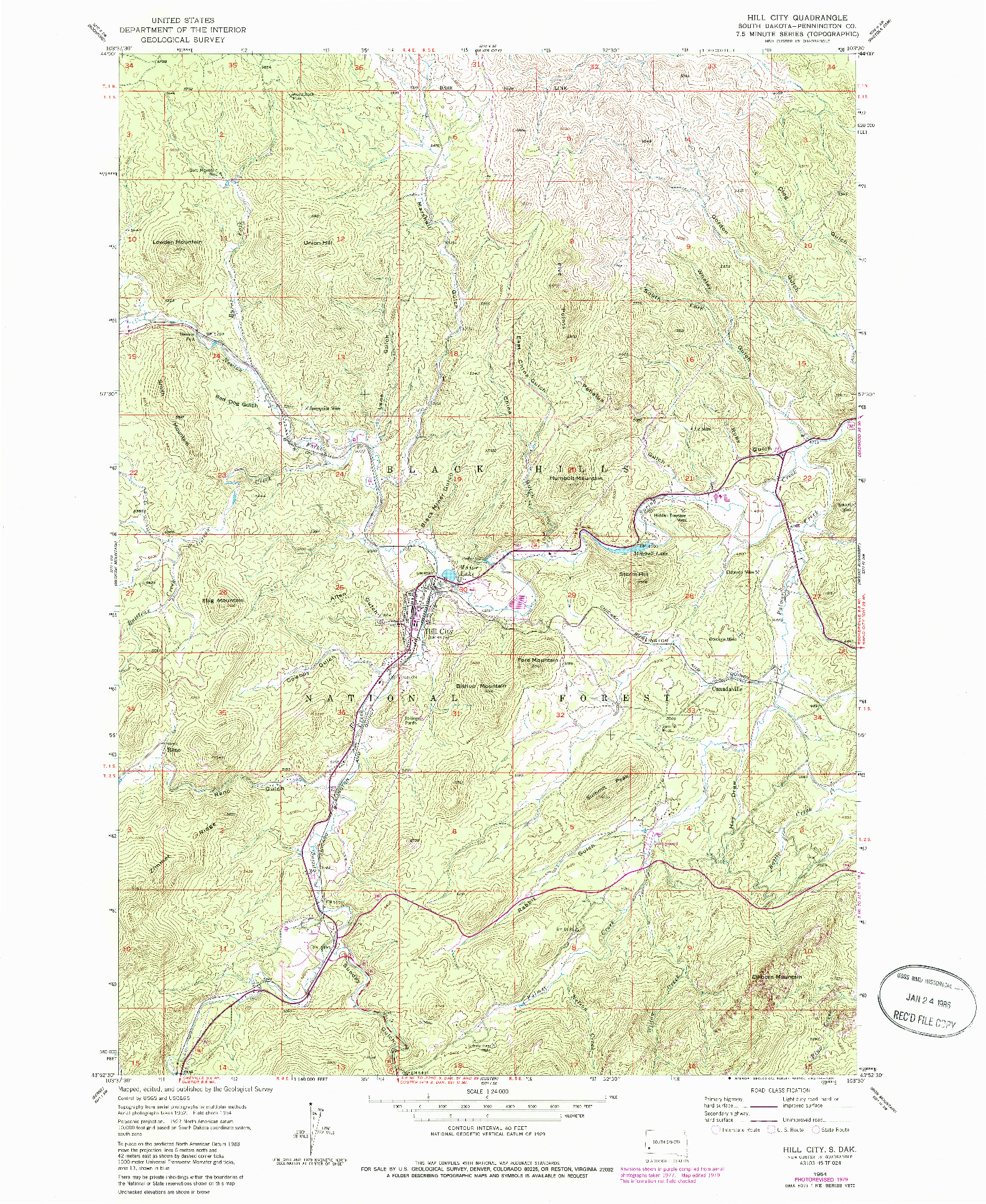 USGS 1:24000-SCALE QUADRANGLE FOR HILL CITY, SD 1954