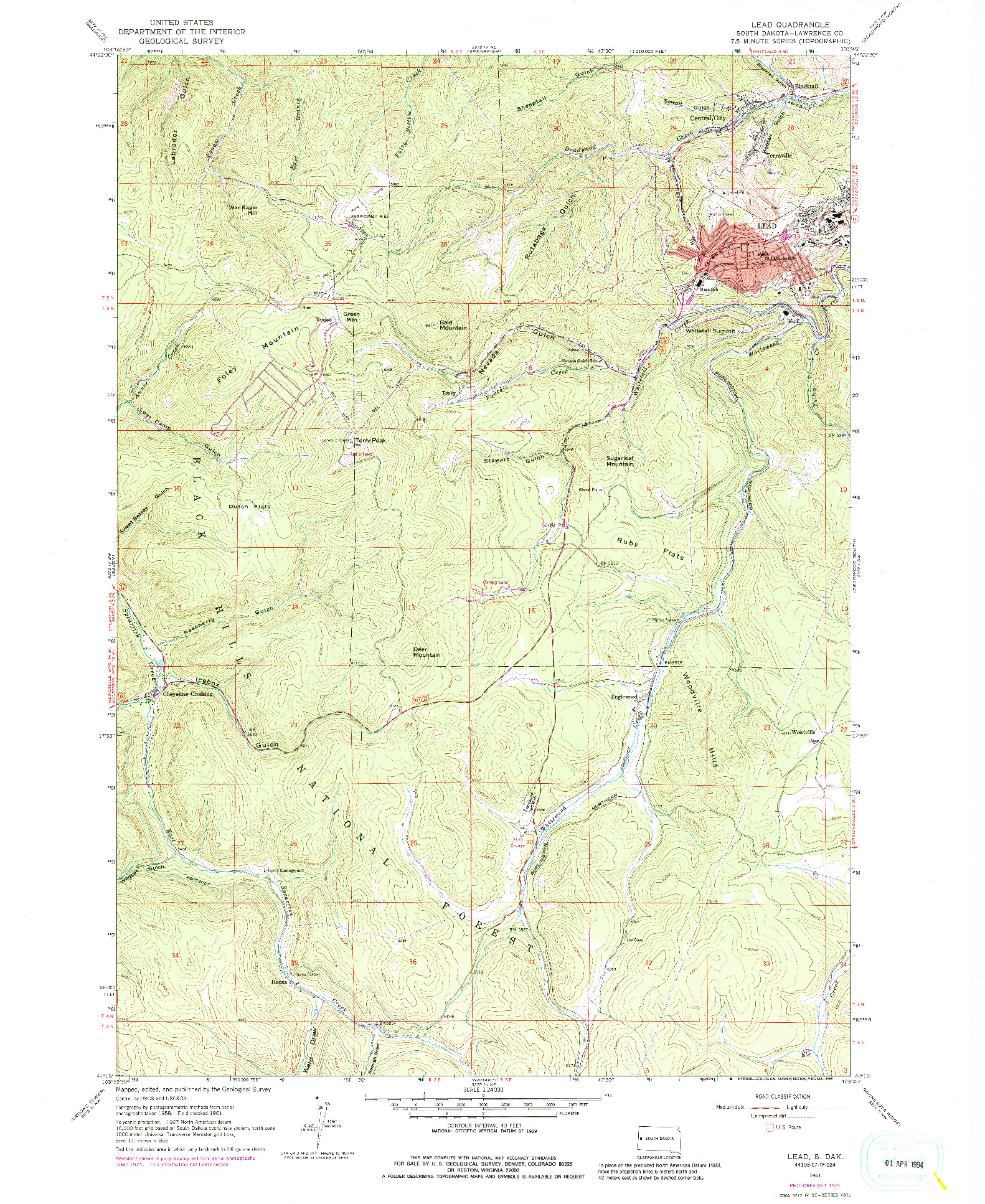 USGS 1:24000-SCALE QUADRANGLE FOR LEAD, SD 1961