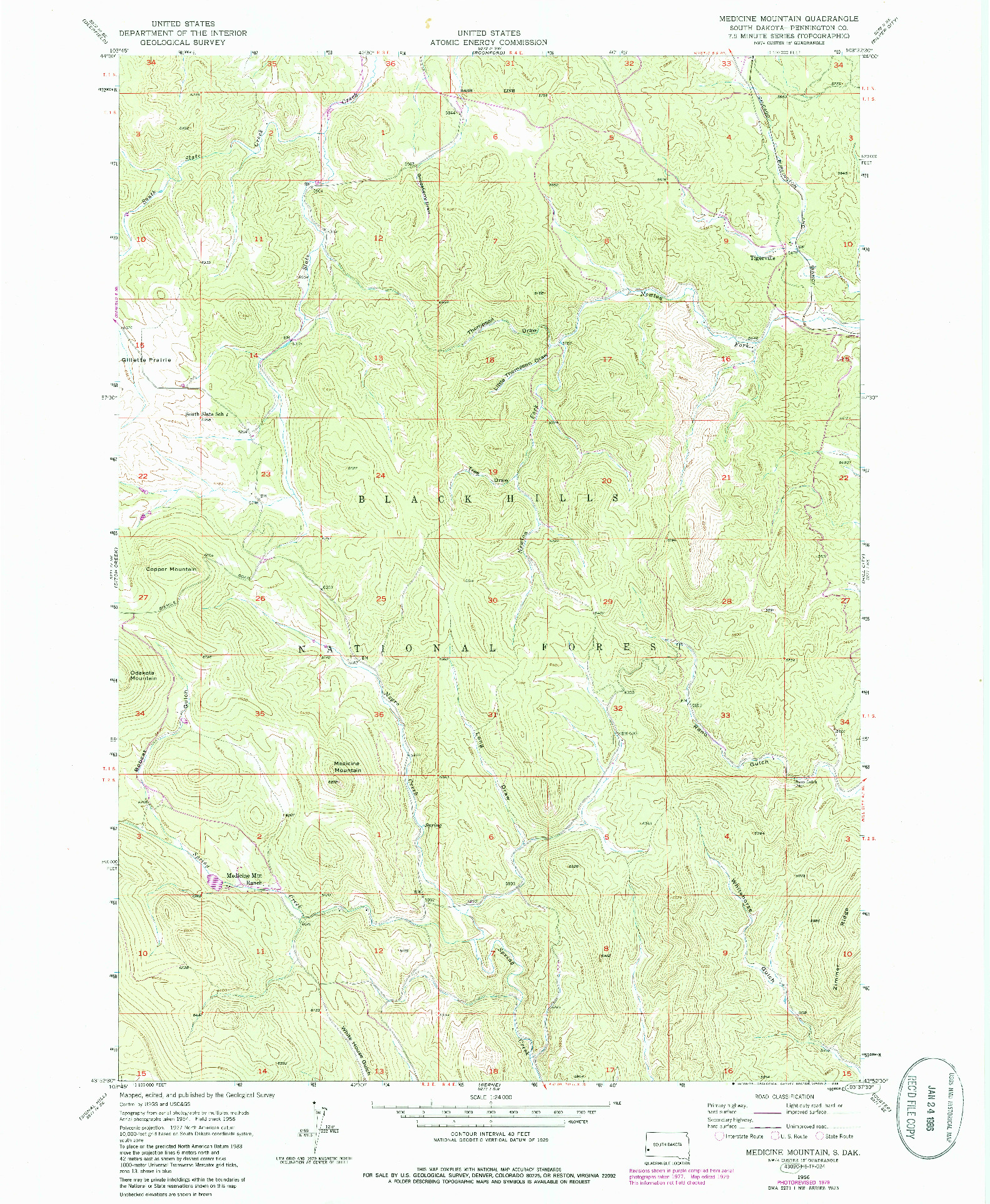 USGS 1:24000-SCALE QUADRANGLE FOR MEDICINE MOUNTAIN, SD 1956