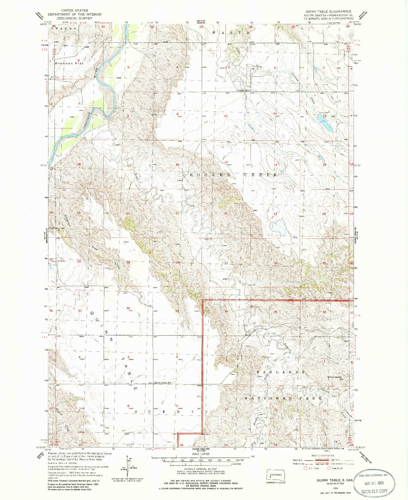 USGS 1:24000-SCALE QUADRANGLE FOR QUINN TABLE, SD 1954