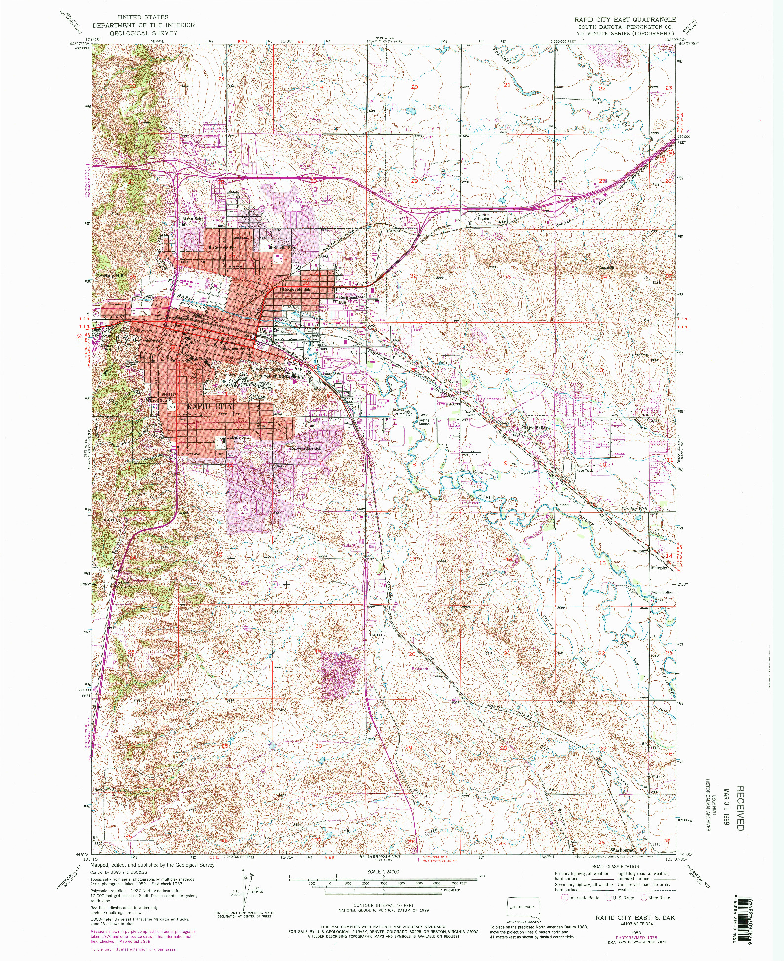 USGS 1:24000-SCALE QUADRANGLE FOR RAPID CITY EAST, SD 1953