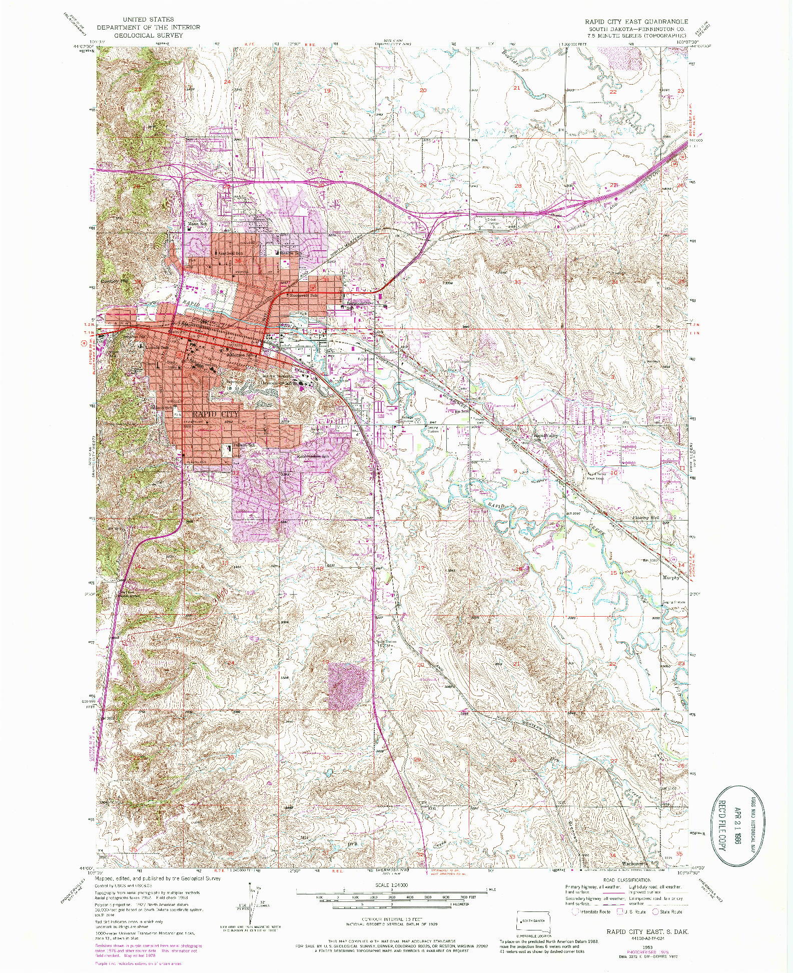 USGS 1:24000-SCALE QUADRANGLE FOR RAPID CITY EAST, SD 1953