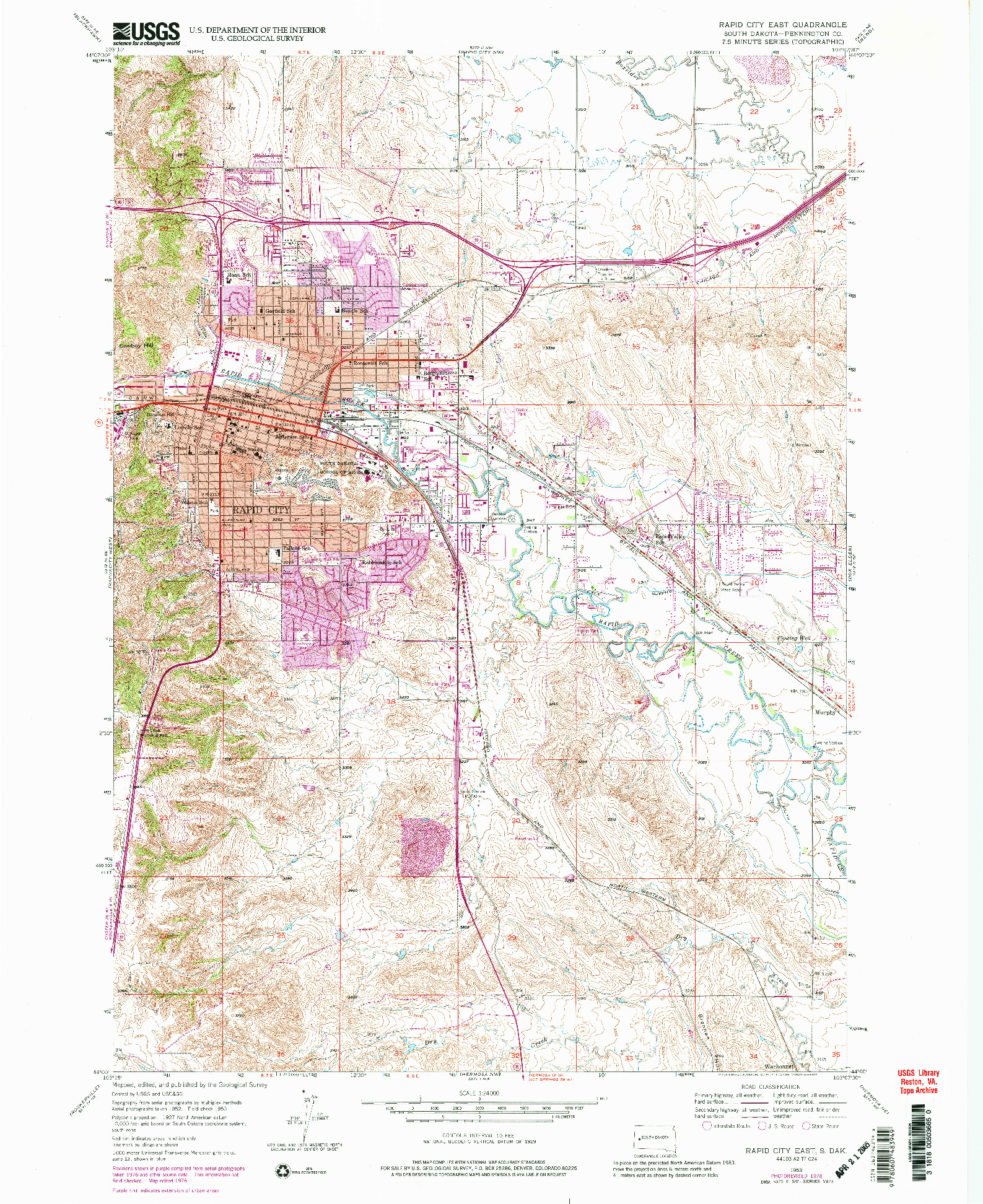 USGS 1:24000-SCALE QUADRANGLE FOR RAPID CITY EAST, SD 1953