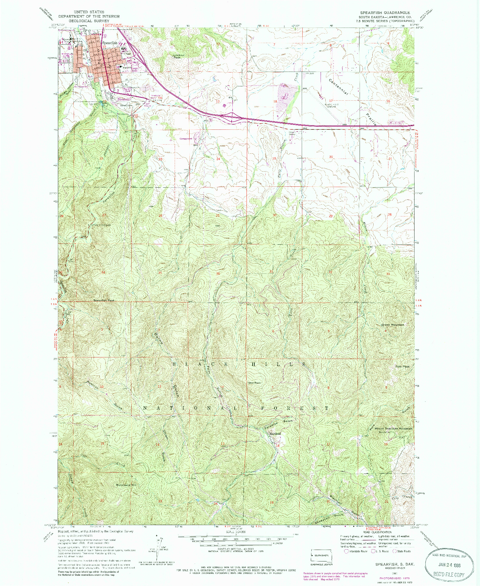 USGS 1:24000-SCALE QUADRANGLE FOR SPEARFISH, SD 1961