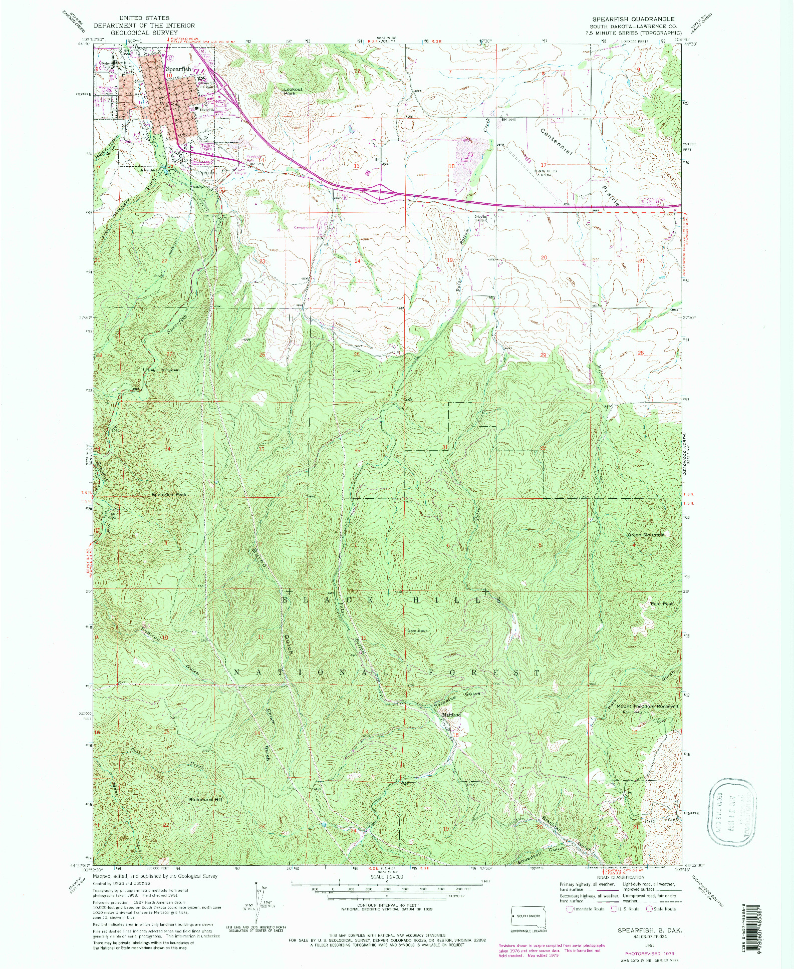 USGS 1:24000-SCALE QUADRANGLE FOR SPEARFISH, SD 1961