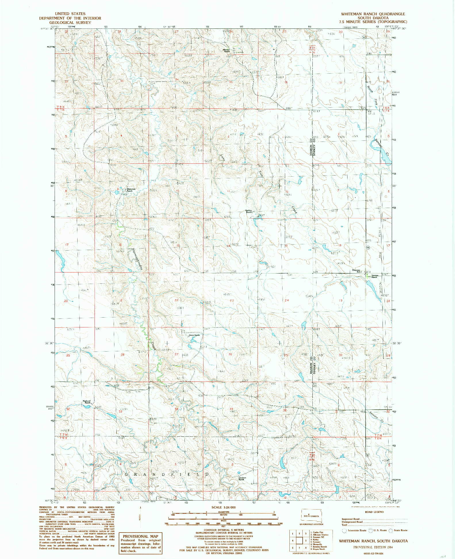 USGS 1:24000-SCALE QUADRANGLE FOR WHITEMAN RANCH, SD 1984