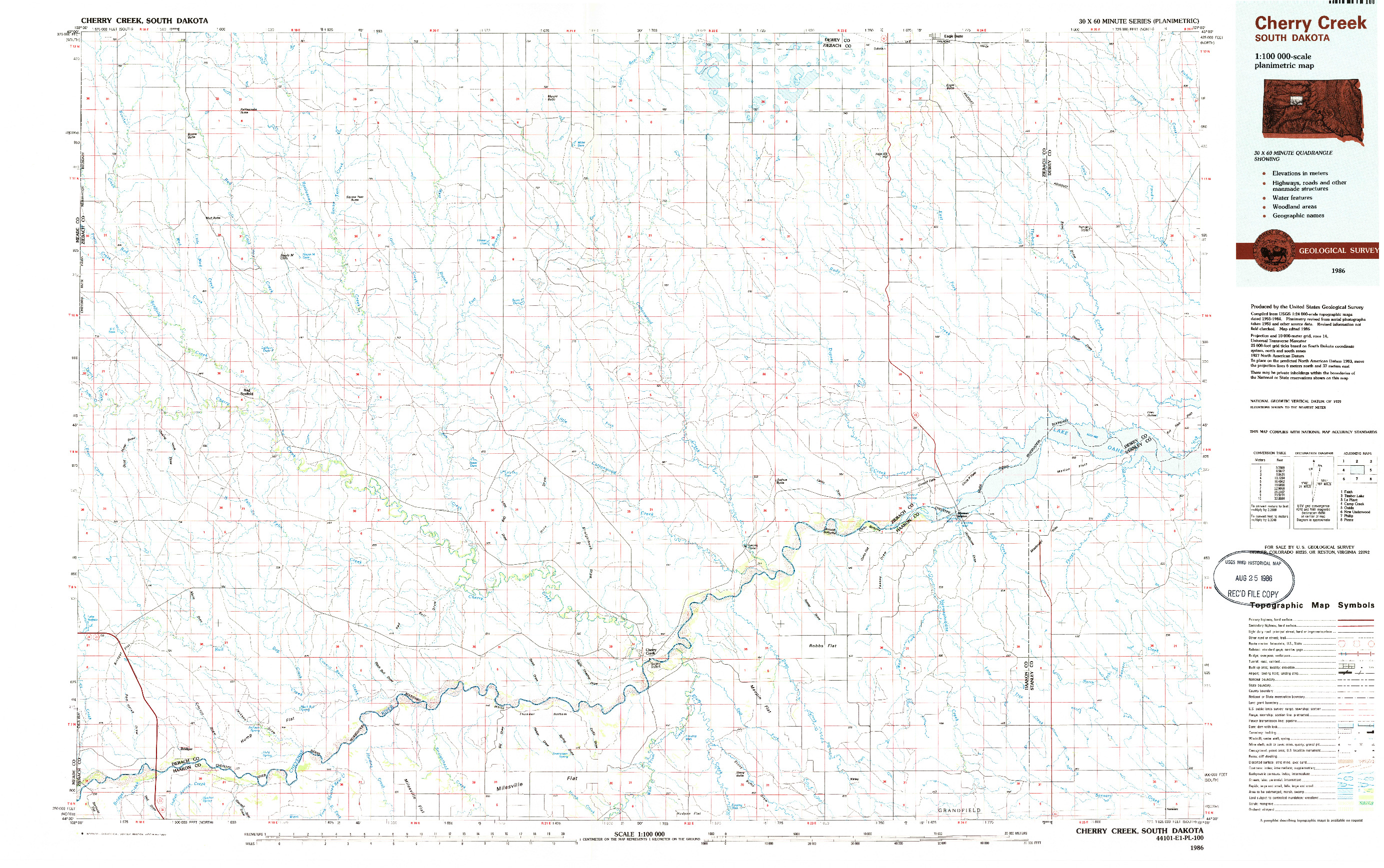 USGS 1:100000-SCALE QUADRANGLE FOR CHERRY CREEK, SD 1986