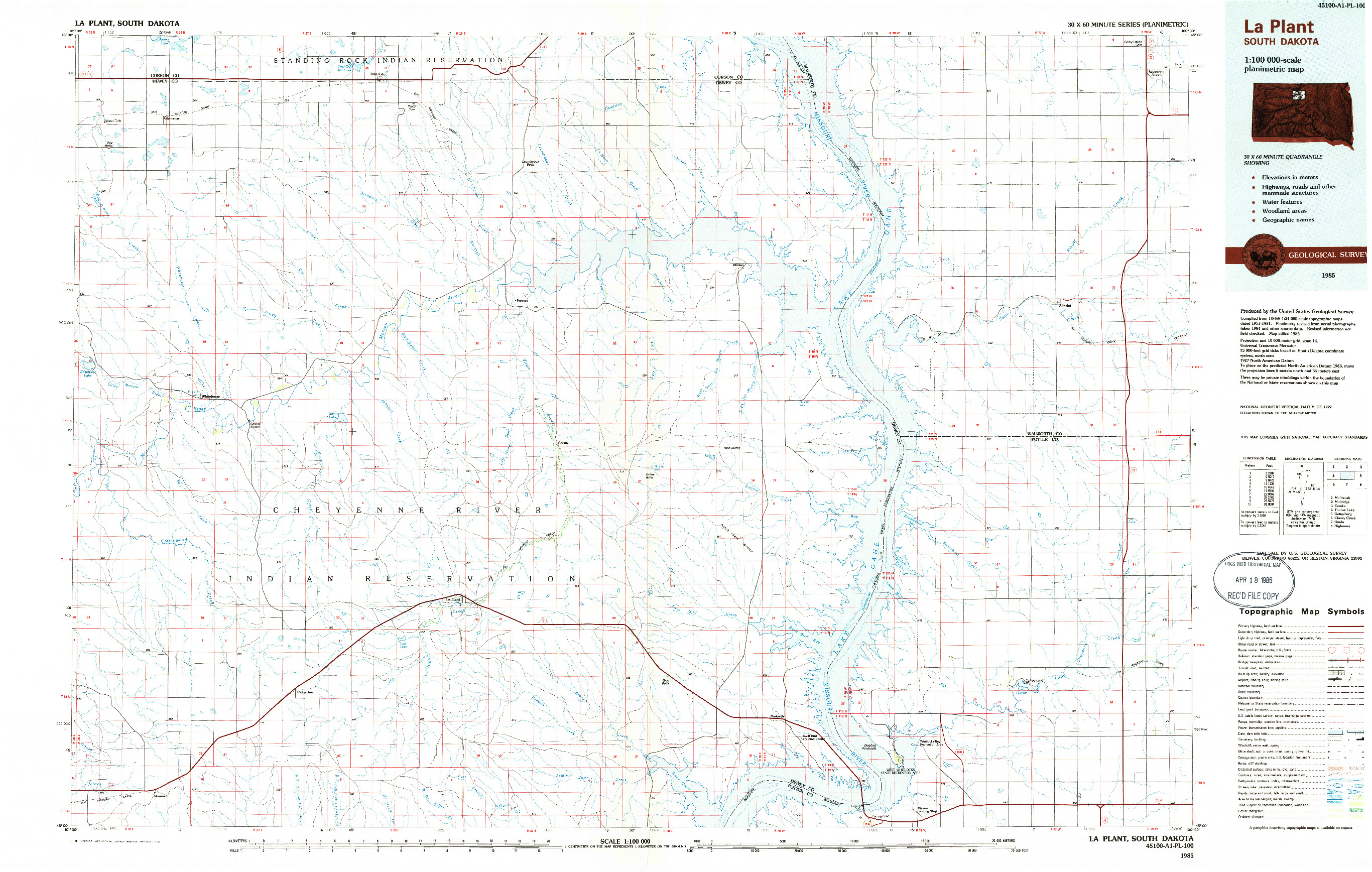 USGS 1:100000-SCALE QUADRANGLE FOR LA PLANT, SD 1985