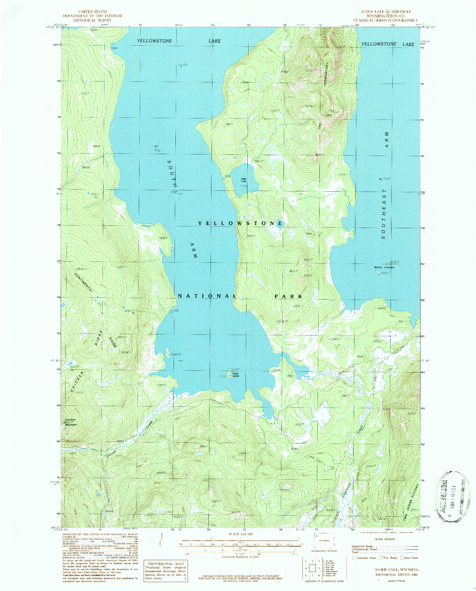 USGS 1:24000-SCALE QUADRANGLE FOR ALDER LAKE, WY 1986