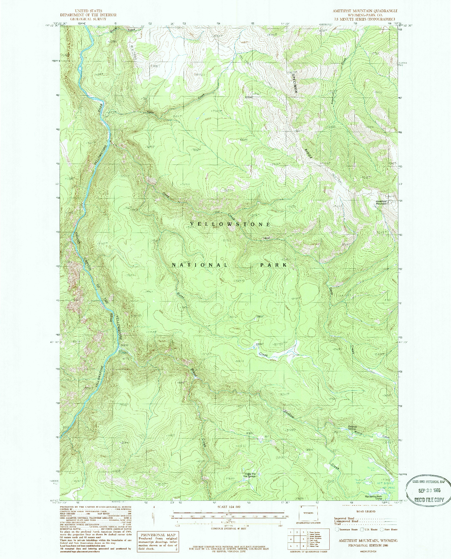 USGS 1:24000-SCALE QUADRANGLE FOR AMETHYST MOUNTAIN, WY 1986
