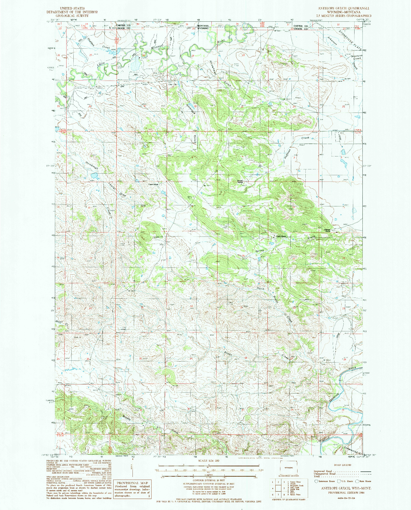 USGS 1:24000-SCALE QUADRANGLE FOR ANTELOPE GULCH, WY 1984