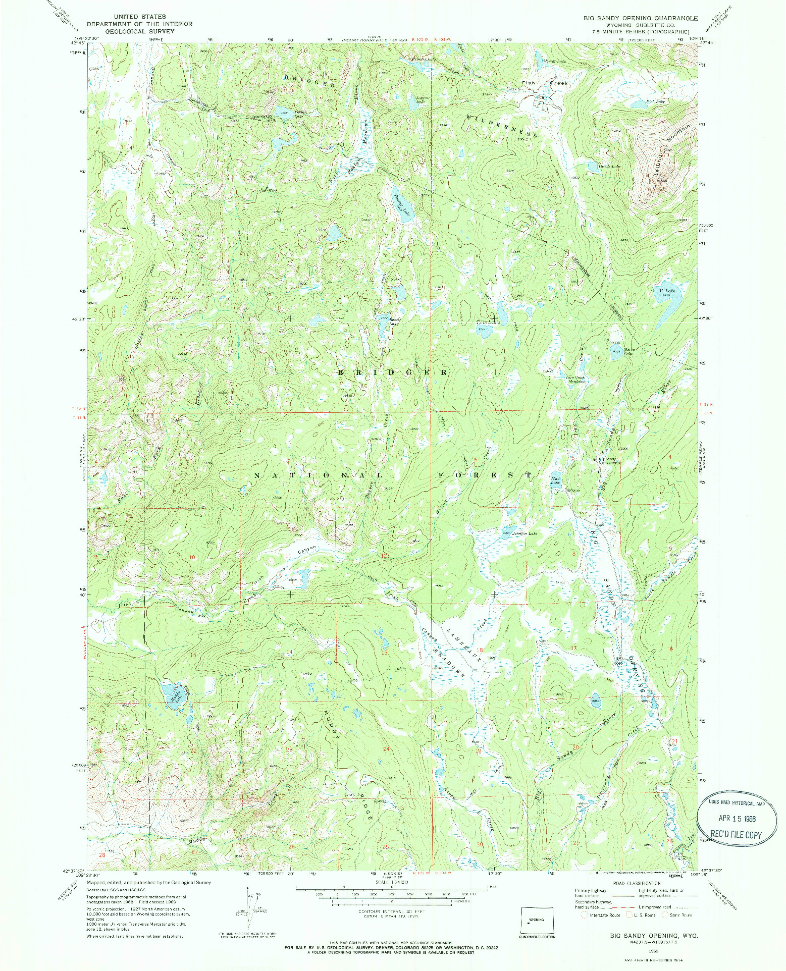 USGS 1:24000-SCALE QUADRANGLE FOR BIG SANDY OPENING, WY 1969