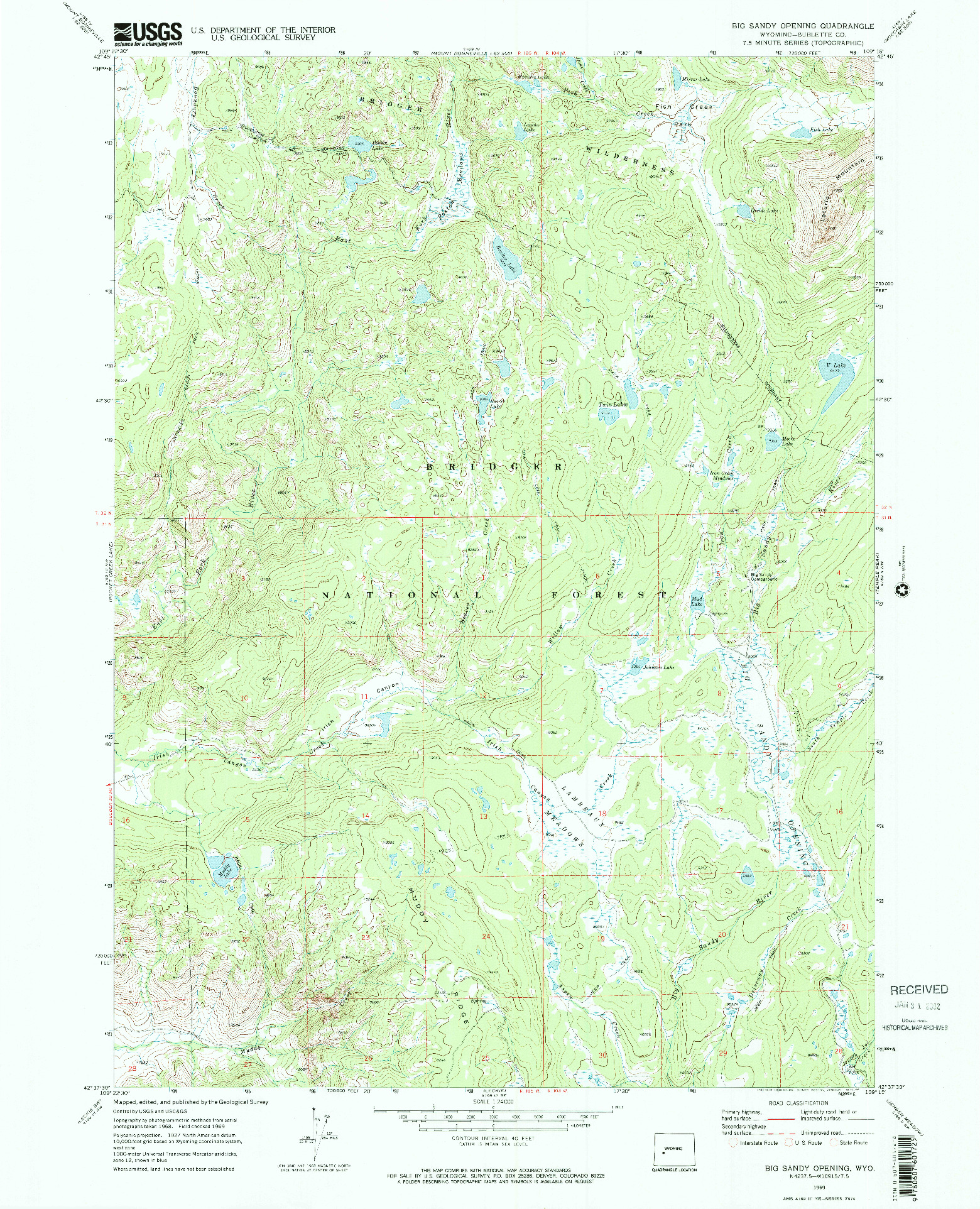 USGS 1:24000-SCALE QUADRANGLE FOR BIG SANDY OPENING, WY 1969