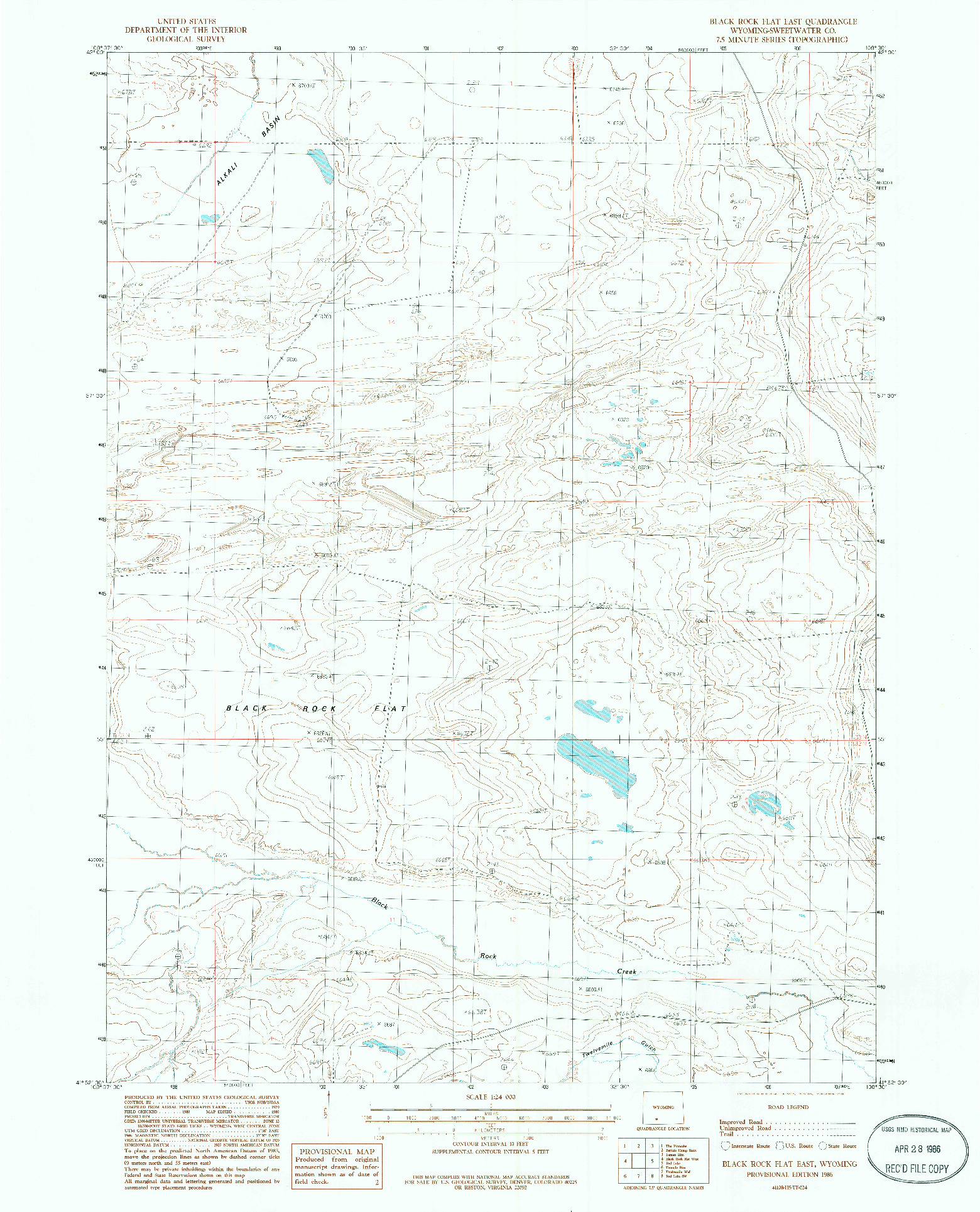 USGS 1:24000-SCALE QUADRANGLE FOR BLACK ROCK FLAT EAST, WY 1986