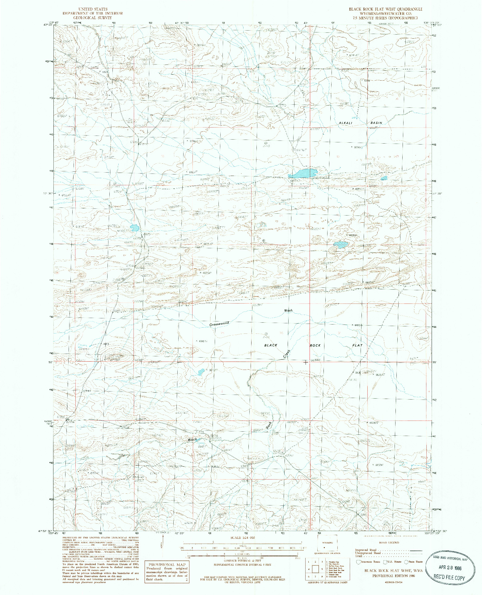 USGS 1:24000-SCALE QUADRANGLE FOR BLACK ROCK FLAT WEST, WY 1986