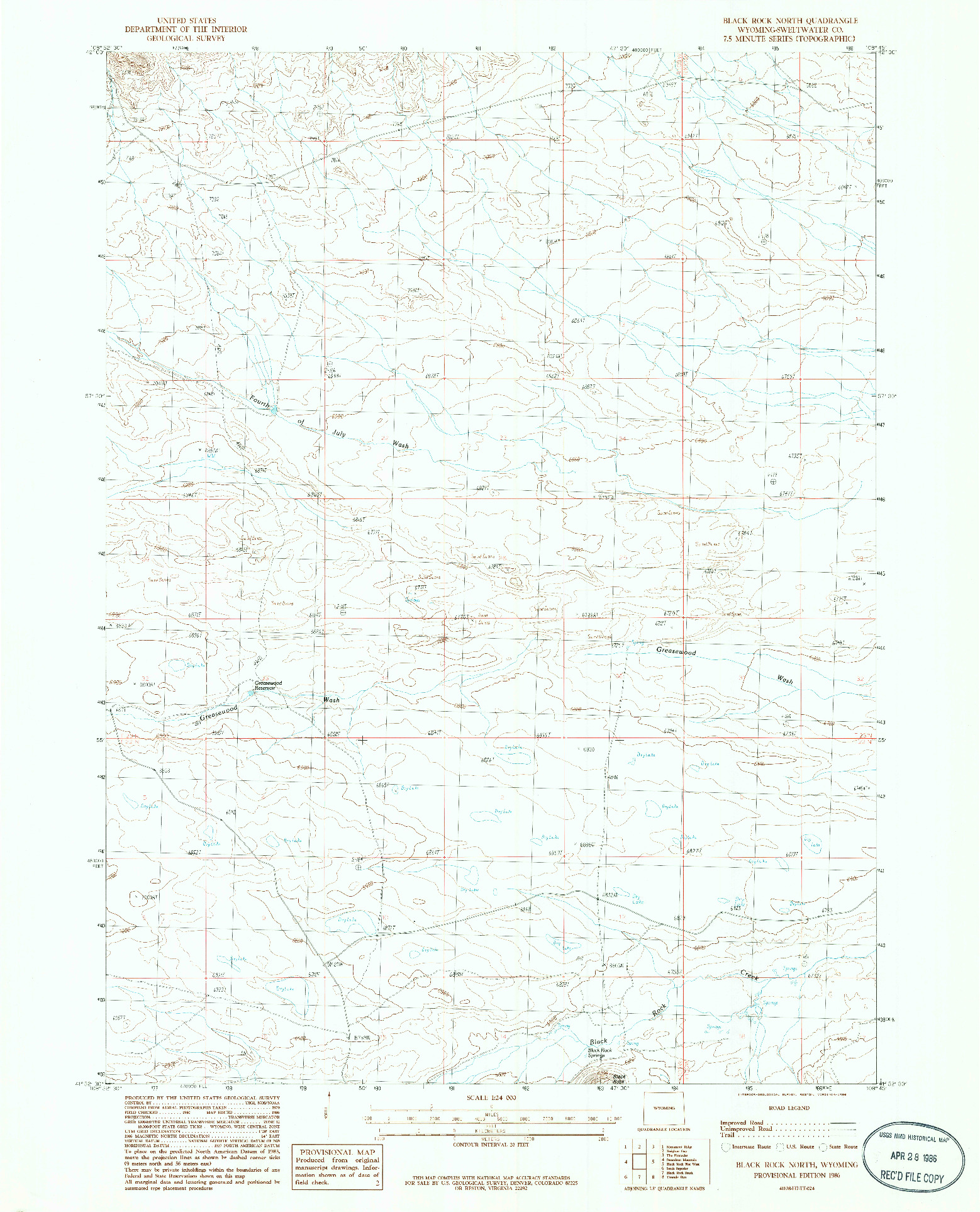 USGS 1:24000-SCALE QUADRANGLE FOR BLACK ROCK NORTH, WY 1986