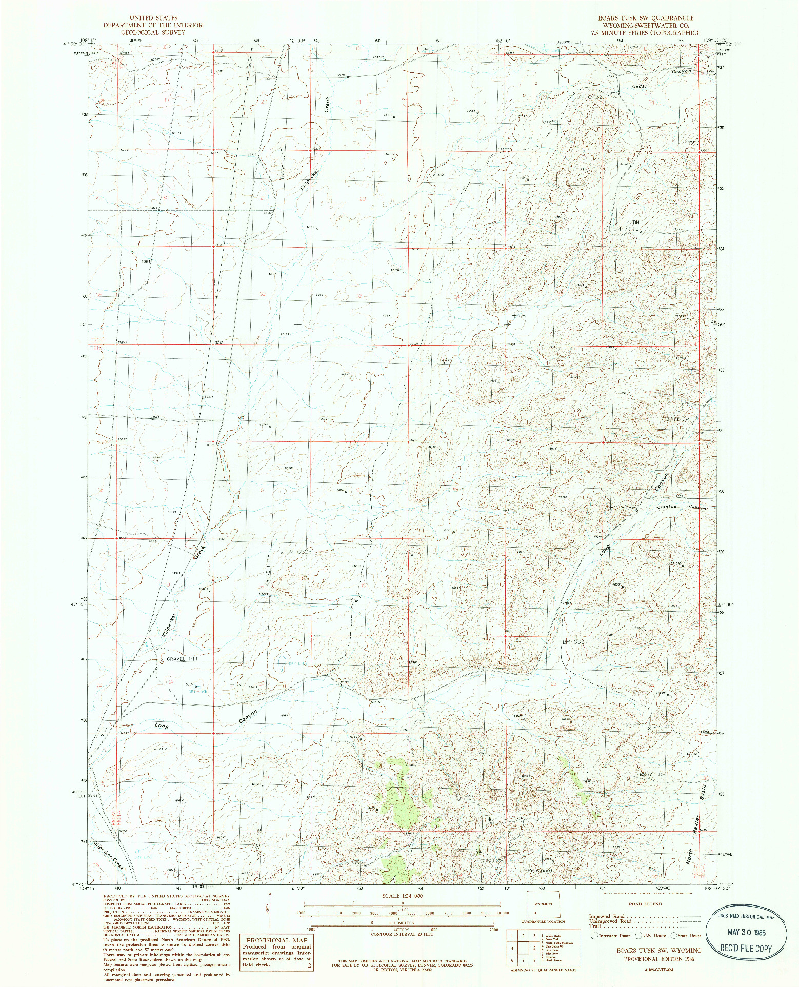 USGS 1:24000-SCALE QUADRANGLE FOR BOARS TUSK SW, WY 1986