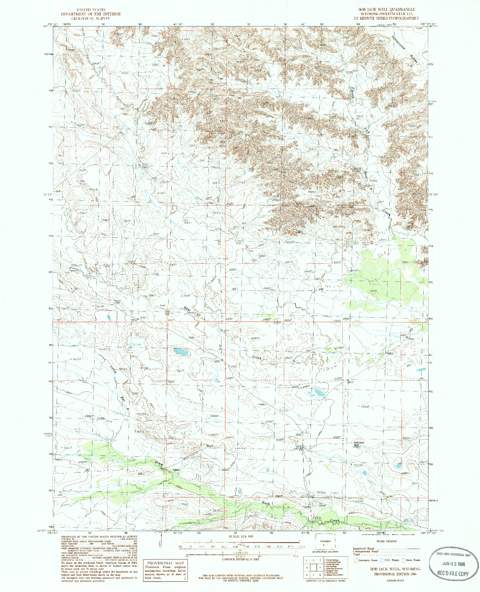 USGS 1:24000-SCALE QUADRANGLE FOR BOB JACK WELL, WY 1986