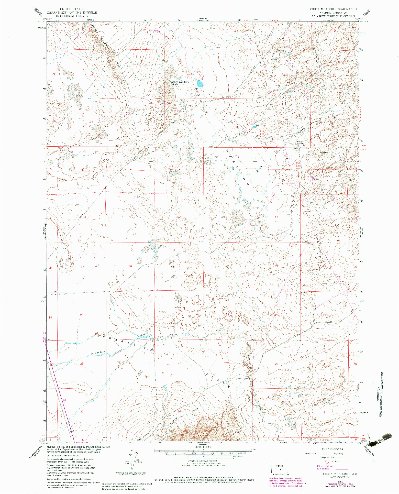 USGS 1:24000-SCALE QUADRANGLE FOR BOGGY MEADOWS, WY 1960