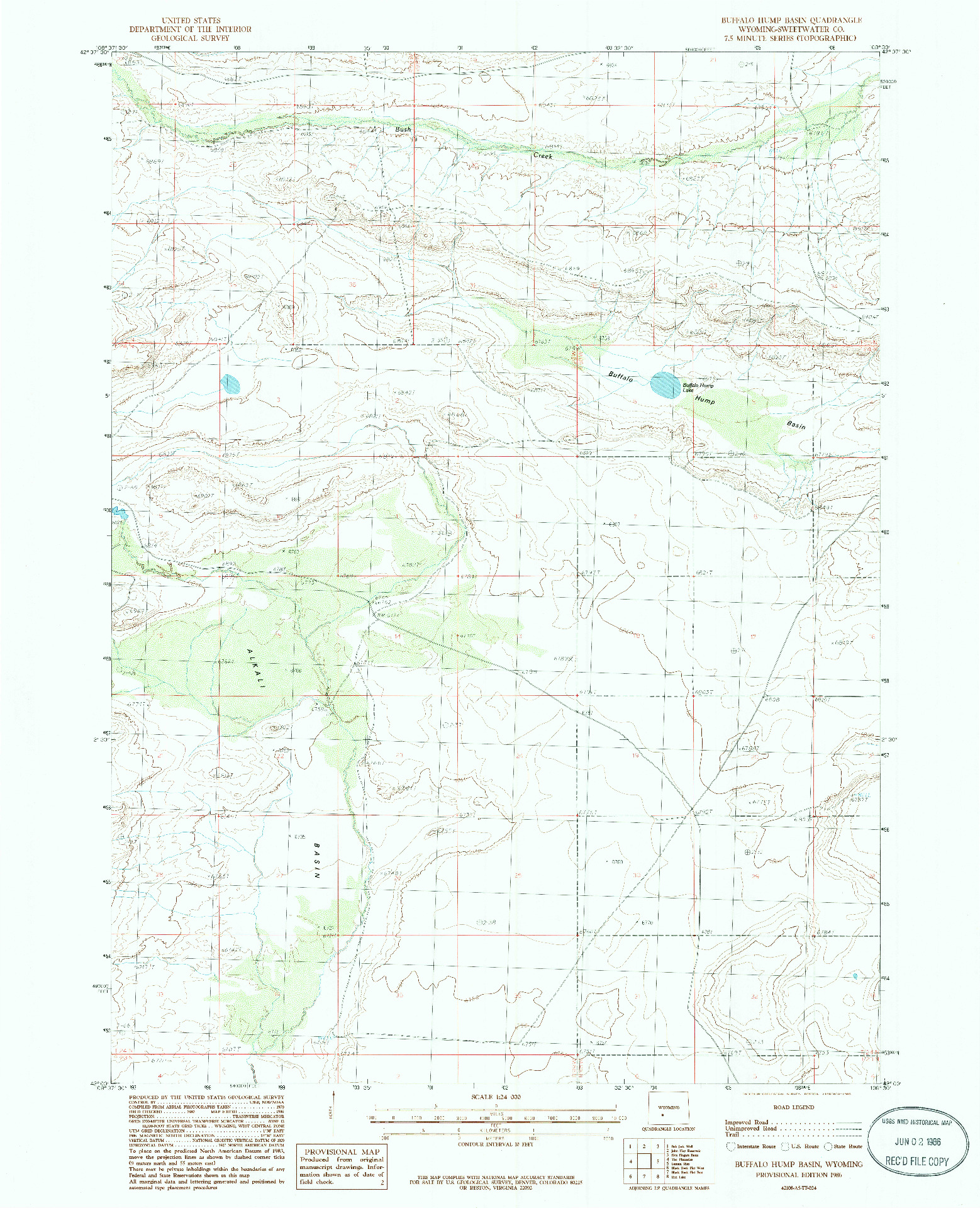 USGS 1:24000-SCALE QUADRANGLE FOR BUFFALO HUMP BASIN, WY 1986