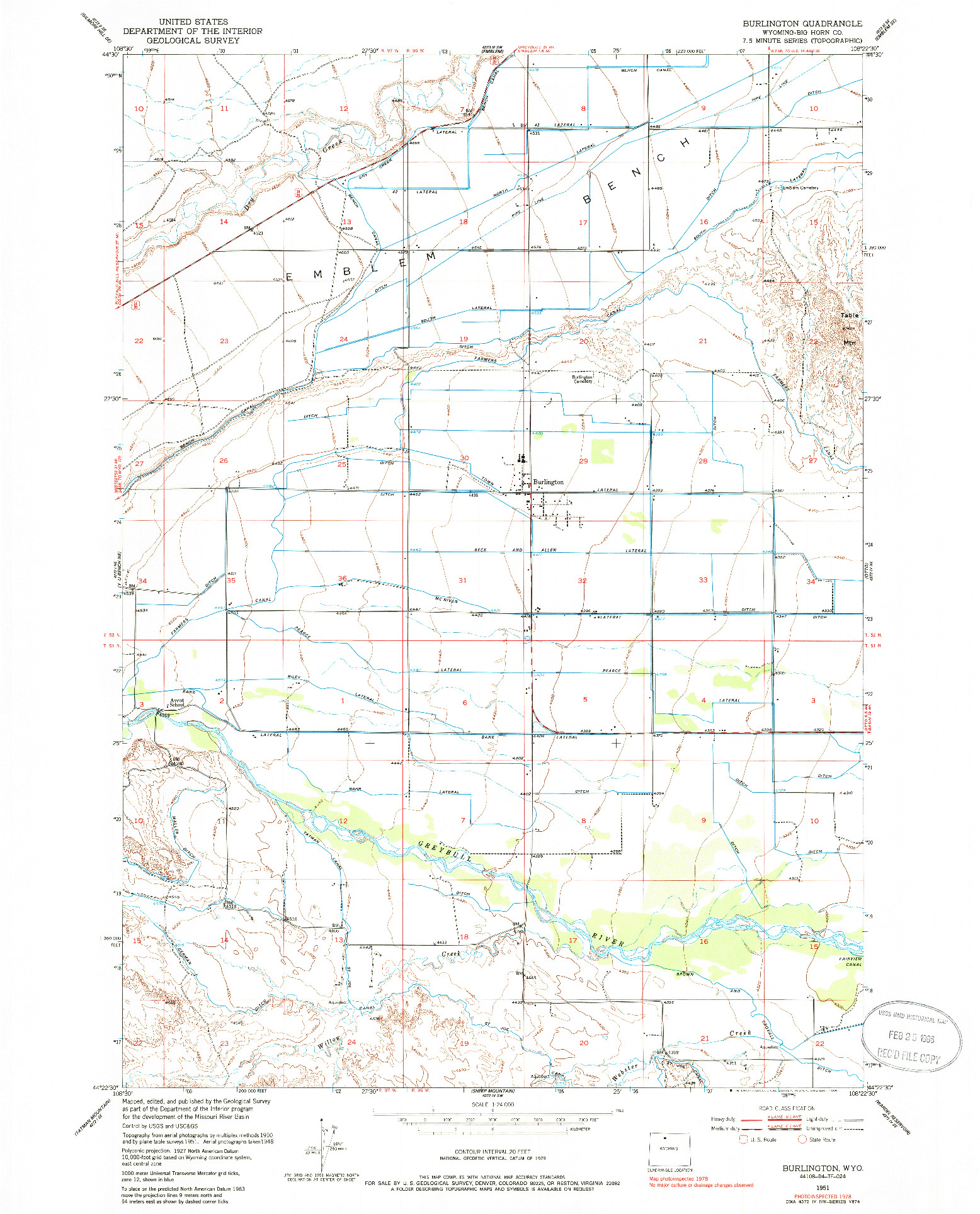 USGS 1:24000-SCALE QUADRANGLE FOR BURLINGTON, WY 1951