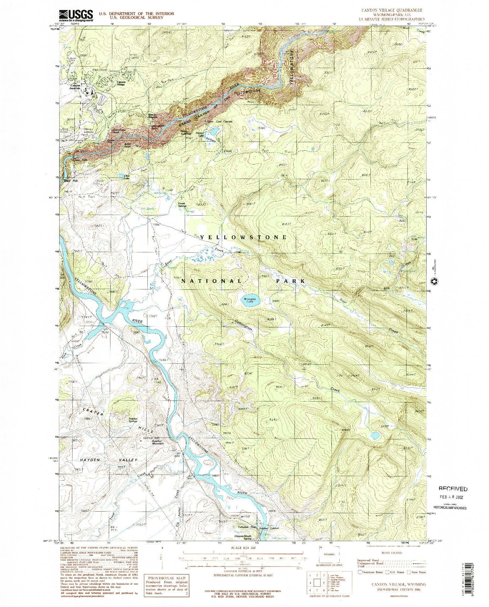 USGS 1:24000-SCALE QUADRANGLE FOR CANYON VILLAGE, WY 1986