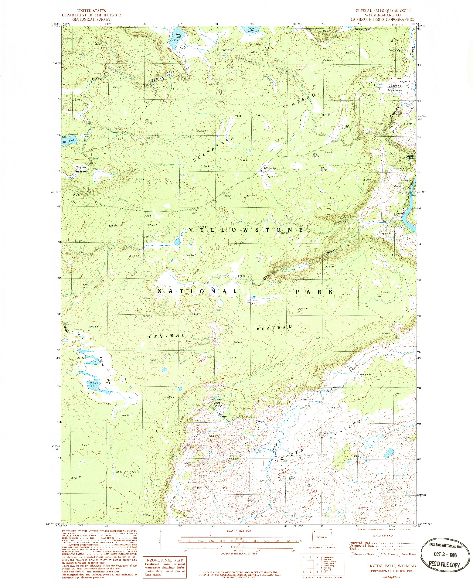 USGS 1:24000-SCALE QUADRANGLE FOR CRYSTAL FALLS, WY 1986