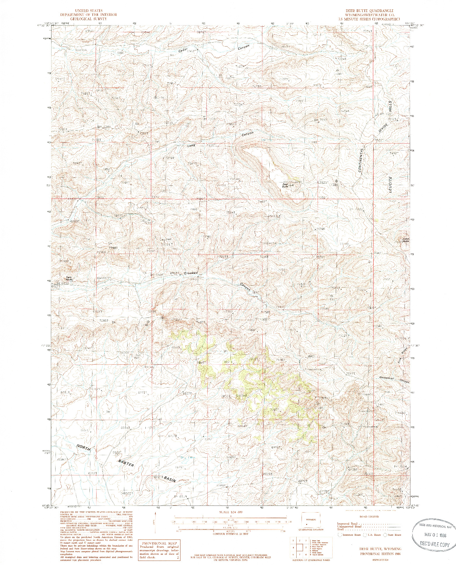 USGS 1:24000-SCALE QUADRANGLE FOR DEER BUTTE, WY 1986