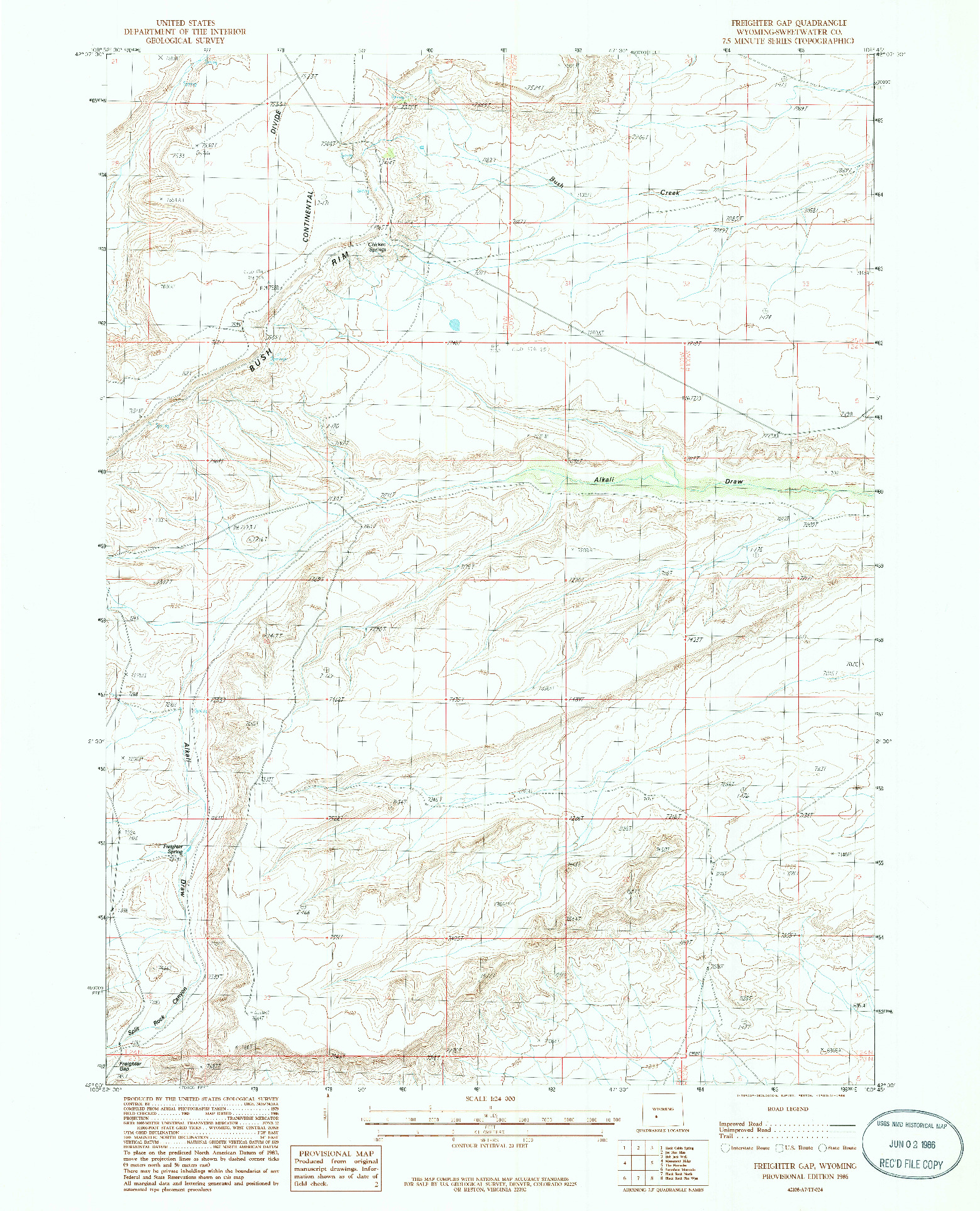 USGS 1:24000-SCALE QUADRANGLE FOR FREIGHTER GAP, WY 1986