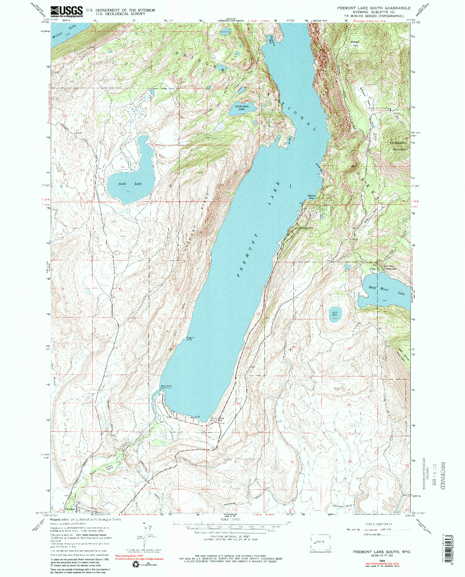 USGS 1:24000-SCALE QUADRANGLE FOR FREMONT LAKE SOUTH, WY 1964